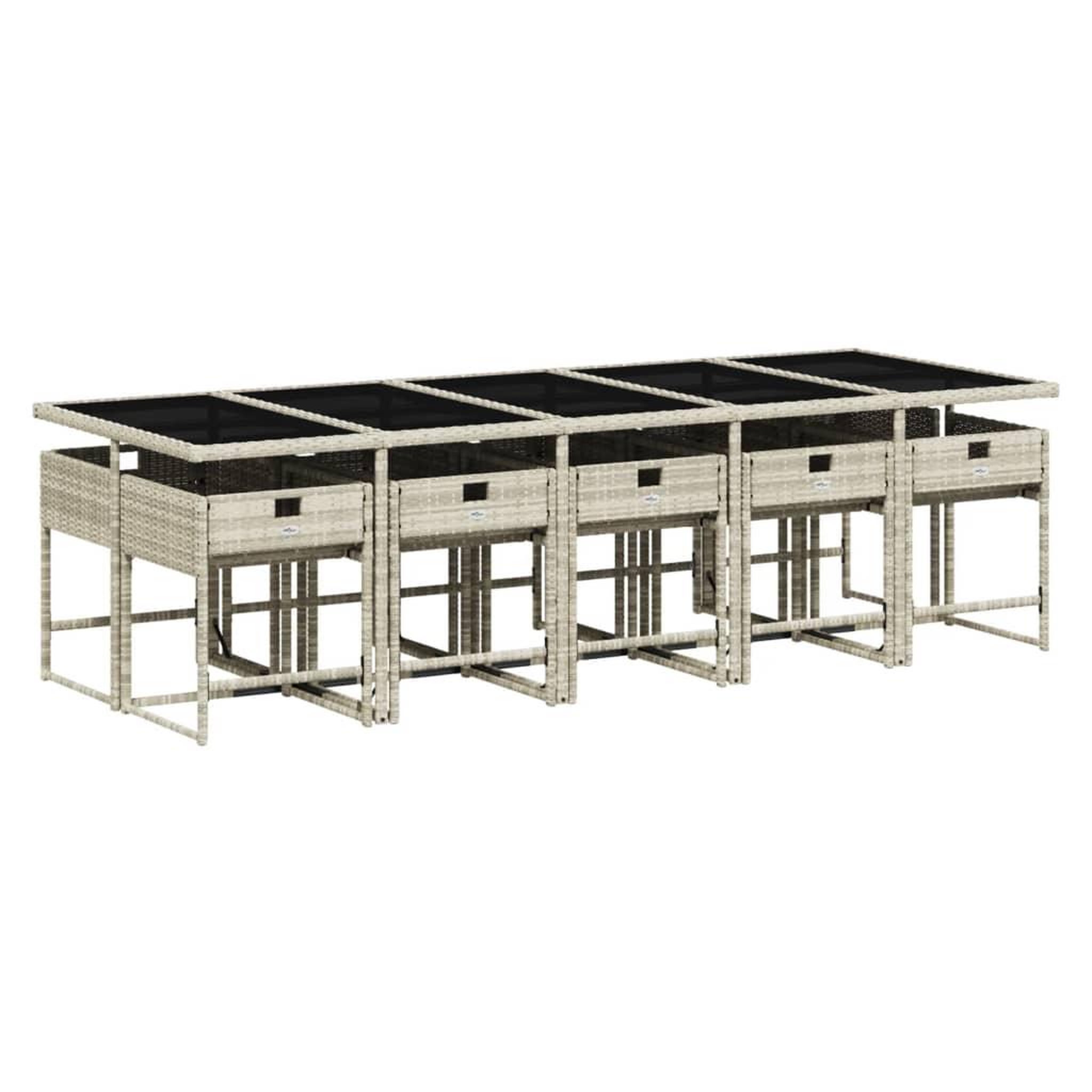 Voir la diapositive 3 : VIDAXL Ensemble a manger de jardin 11pcs avec coussins gris poly rotin
