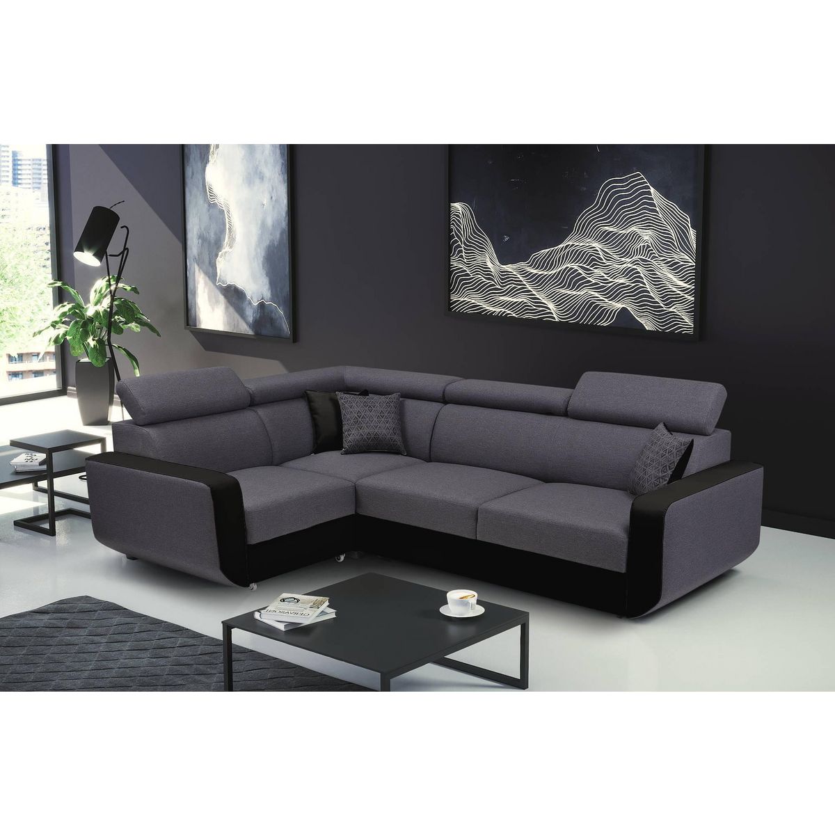 LISA DESIGN Dustin - canapé d'angle l réversible - 5 places - convertible avec coffre - têtieres réglables