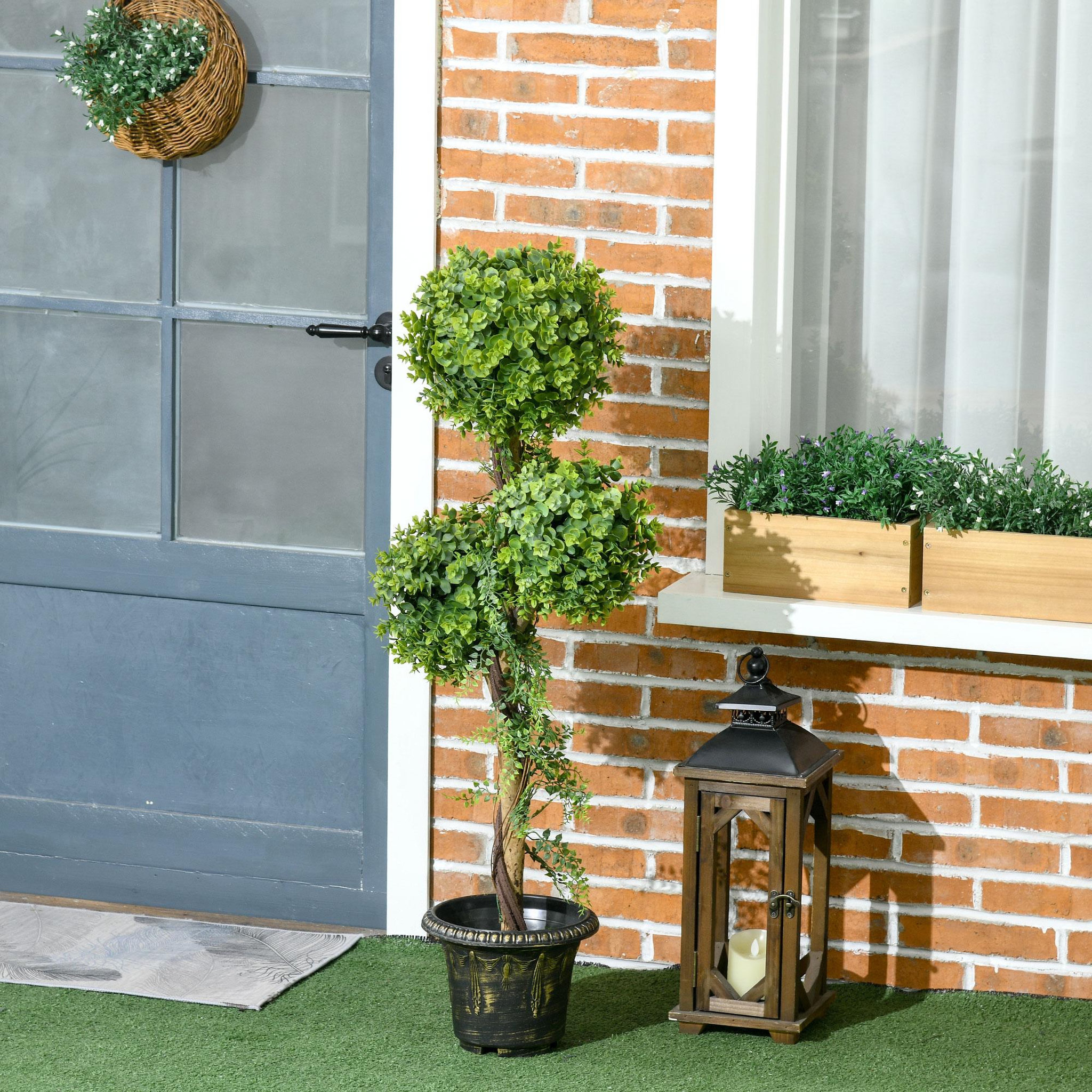 Voir la diapositive 4 : HOMCOM Buis artificiel topiaire artificielle 3 boules H. 115 cm pot style antique inclus