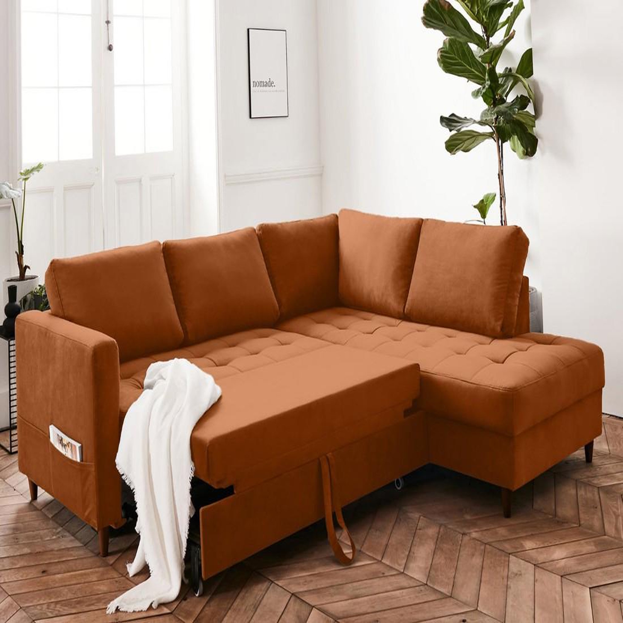 Voir la diapositive 3 : BEST MOBILIER Anna - canapé d'angle droit - 5 places - convertible - en velours