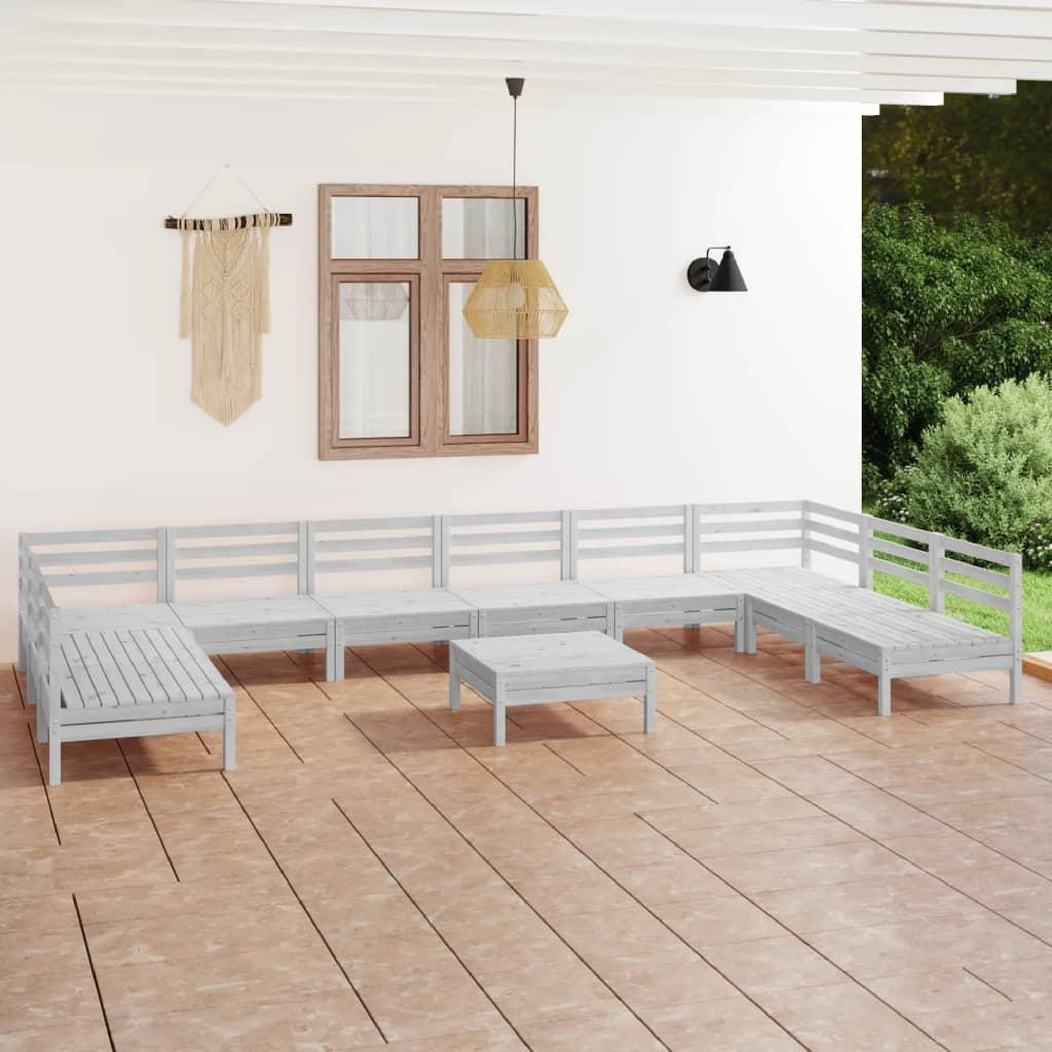 Voir la diapositive 1 : VIDAXL Salon de jardin 11 pcs Blanc Bois de pin massif