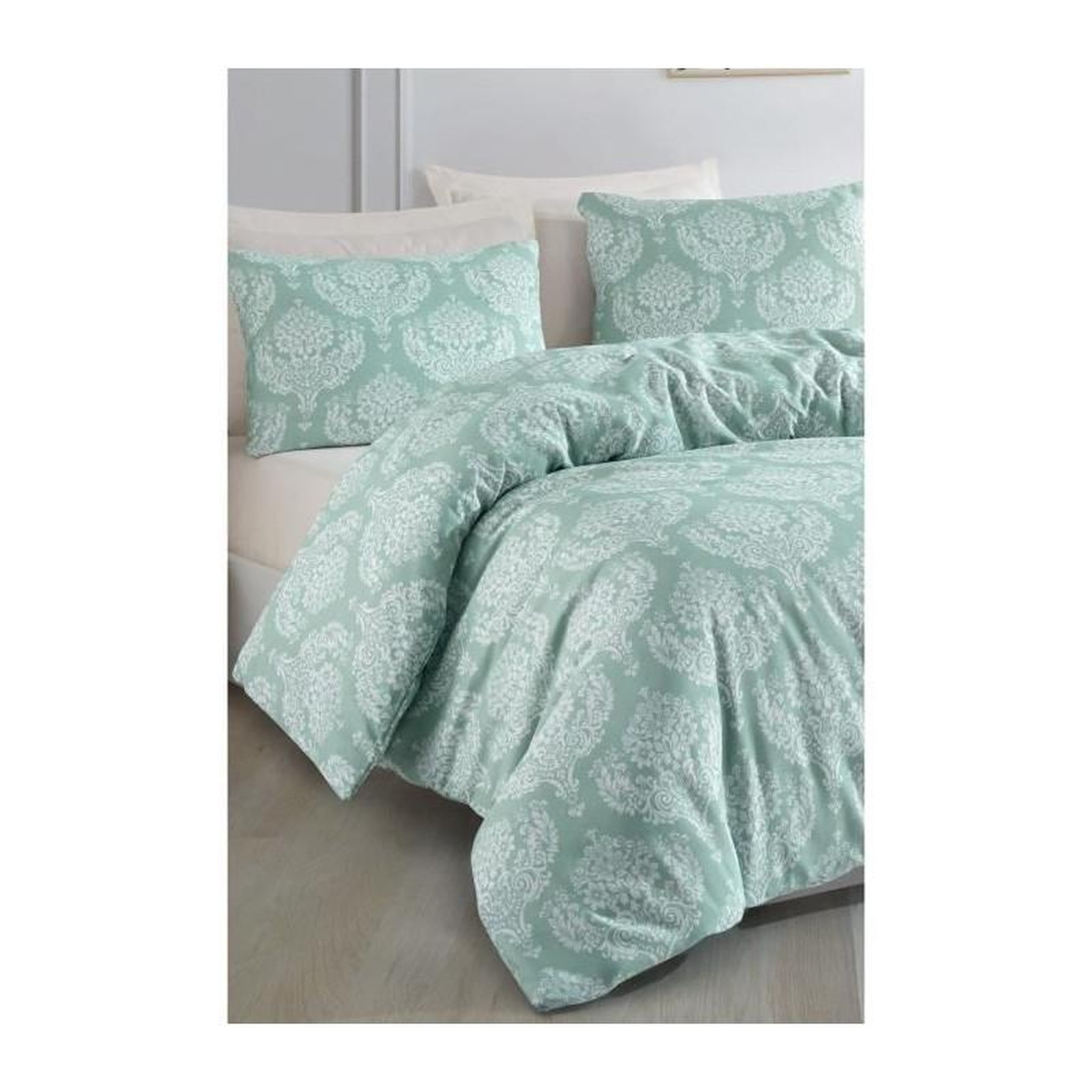 Voir la diapositive 2 : GENERIQUE Parure de lit - 1 housse de couette 220 x 240 cm + 2 taies d'oreiller 60 x 60 cm - 65% coton, 35% polyester - Vert