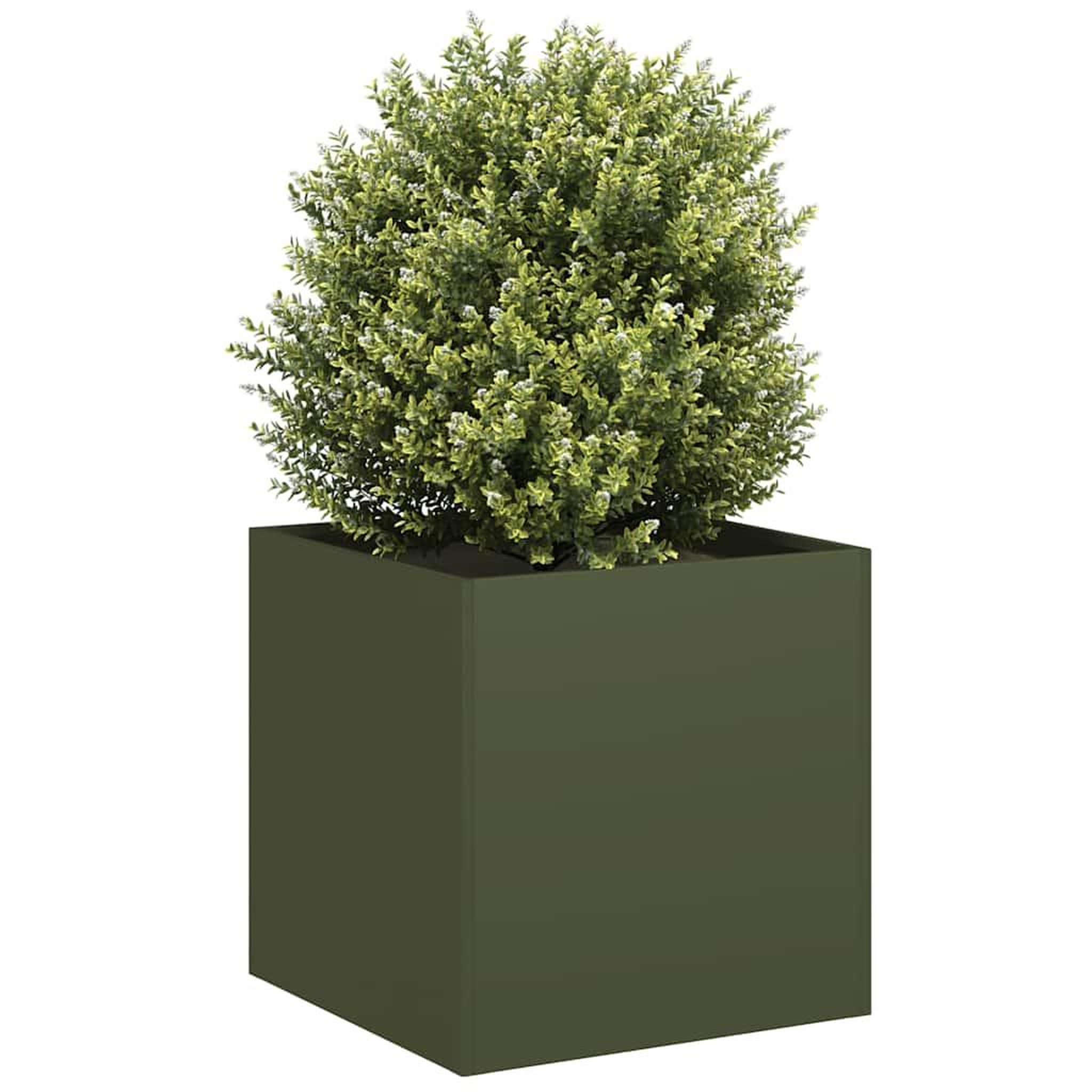 VIDAXL Jardiniere vert olive 40x40x40 cm acier lamine a froid