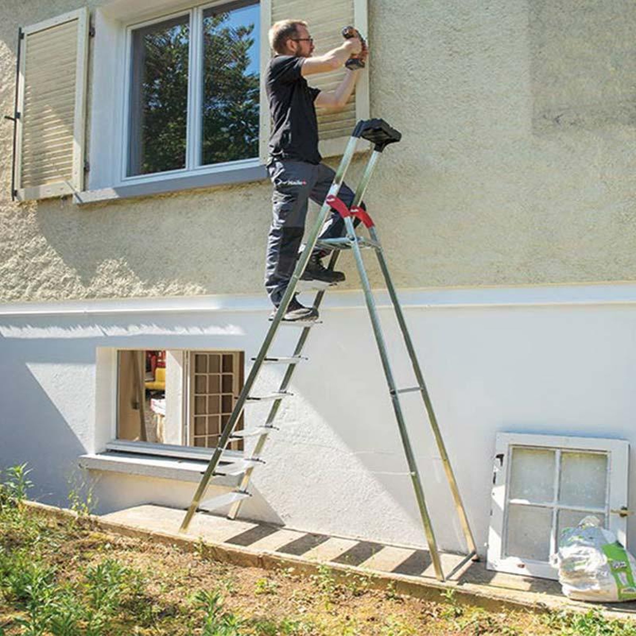 Voir la diapositive 3 : HAILO Rails jardin + escabeau 8 marches extra larges profistep xxl