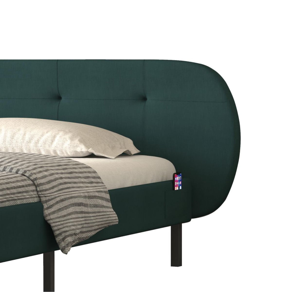 CONCEPT USINE Lit capitonné 140x190cm vert avec tête de lit et sommier TULSA