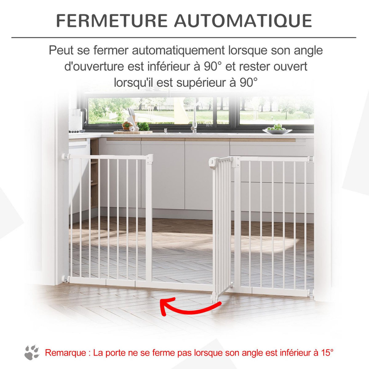 PAWHUT Barrière de sécurité pliable pour chien - 3 panneaux, porte verrouillable - dim. 206L x 120H cm - acier PP blanc