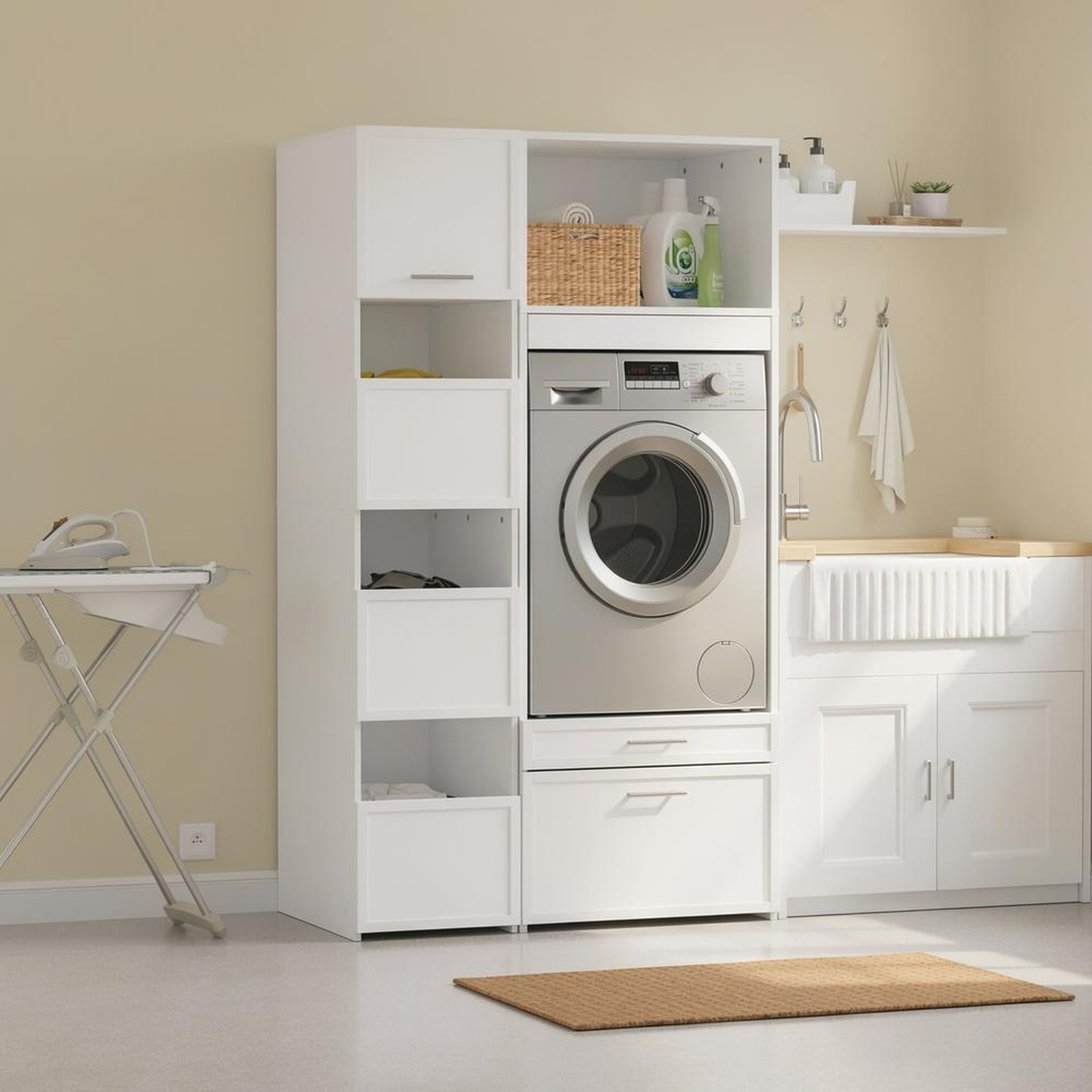 Voir la diapositive 2 : SOBUY Armoire de rangement linge 4 portes et 3 compartiments ouverts couleur blanc 60x40x186.4cm