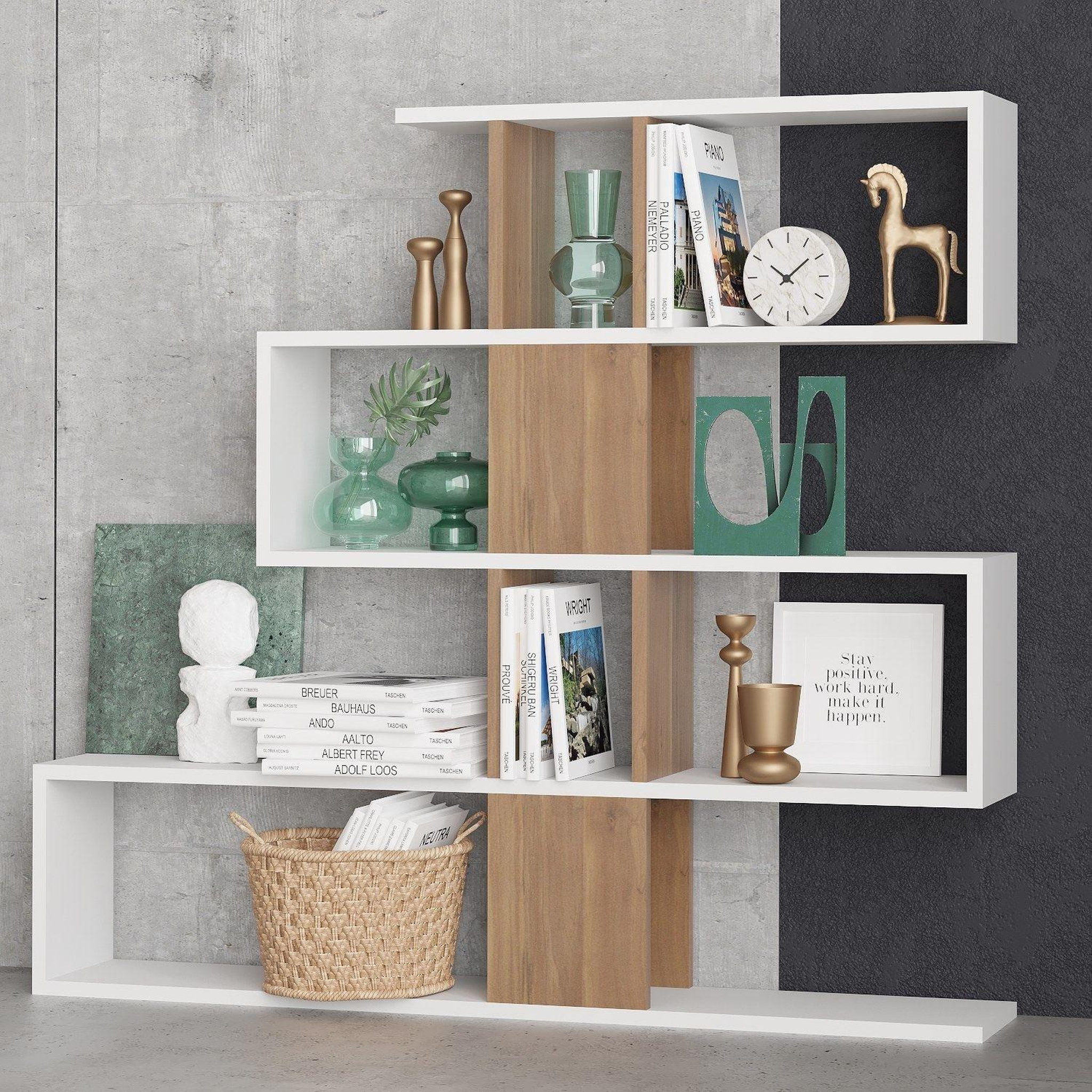 Voir la diapositive 4 : Habitat et Jardin Bibliothèque en bois  Karlin  - 120 x 20 x 109 cm - Blanc