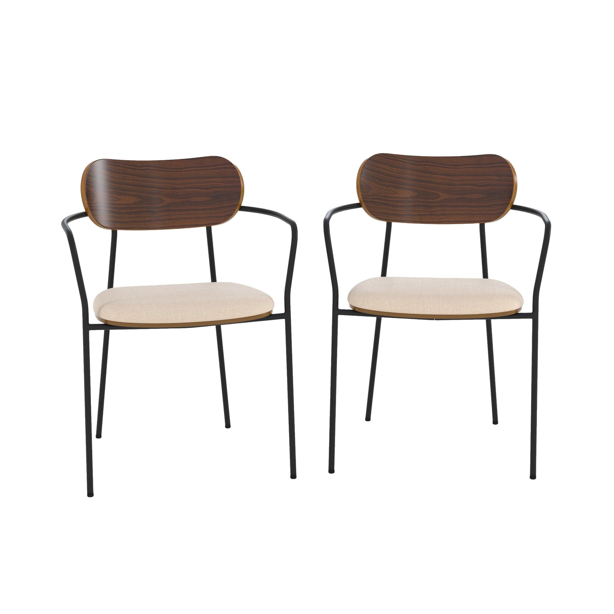 MAISON PAVANE Lot de 2 chaises en tissu beige et placage en bois foncé-marine