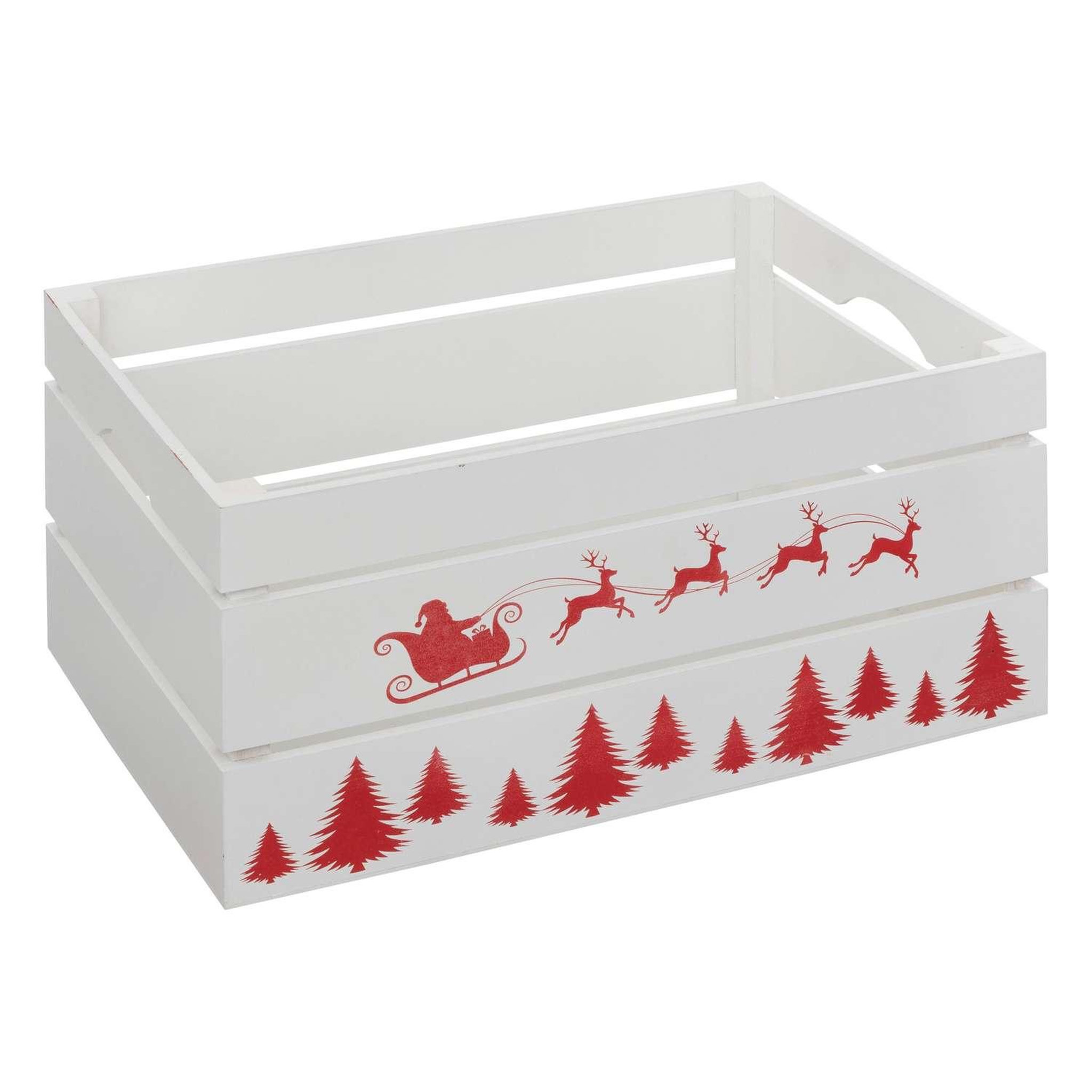 Voir la diapositive 2 : ATMOSPHERA Lot de 3 cagettes de noël en bois - l. 40 x p. 25 x h. 20 cm - blanc