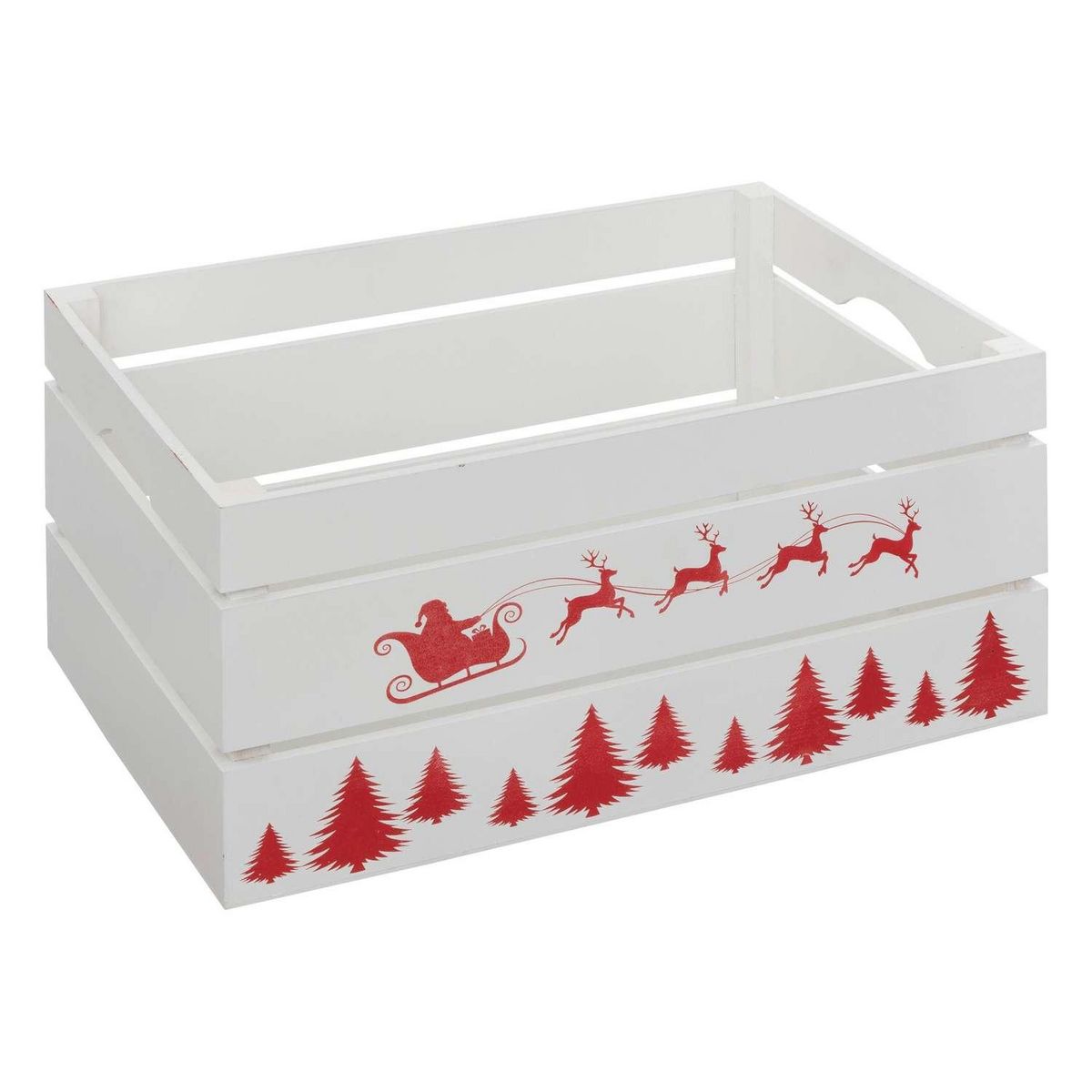 ATMOSPHERA Lot de 3 cagettes de Noël en bois - L. 40 x P. 25 x H. 20 cm - Blanc