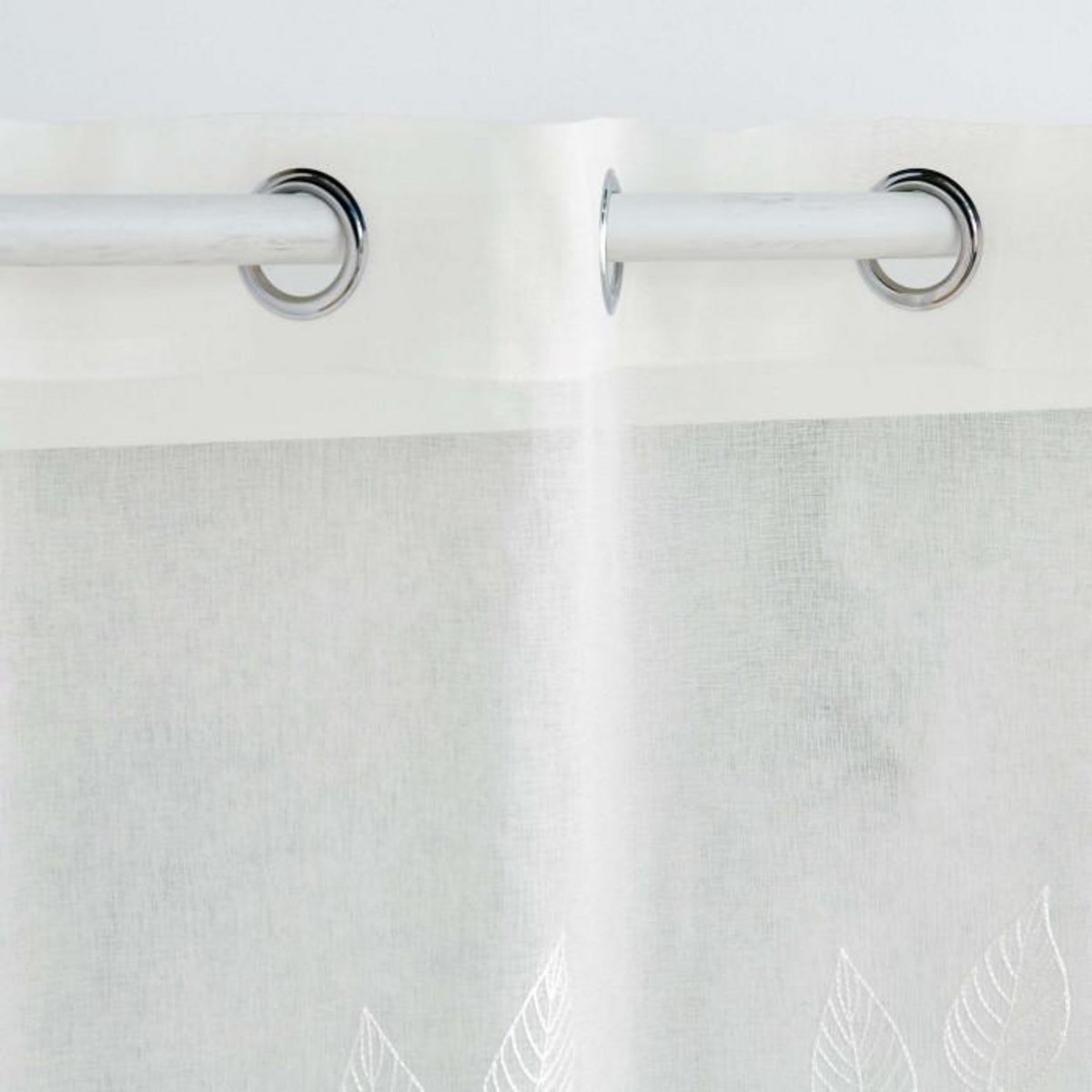 Paris Prix Rideau Voilage à Œillets Brodés  Berry  140x280cm Blanc