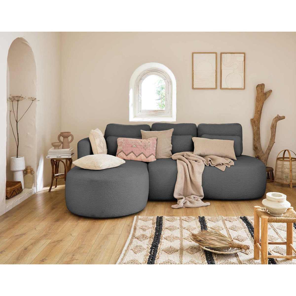 LISA DESIGN Mahina - canapé d'angle gauche - 4 places - convertible avec coffre - en tissu bouclette