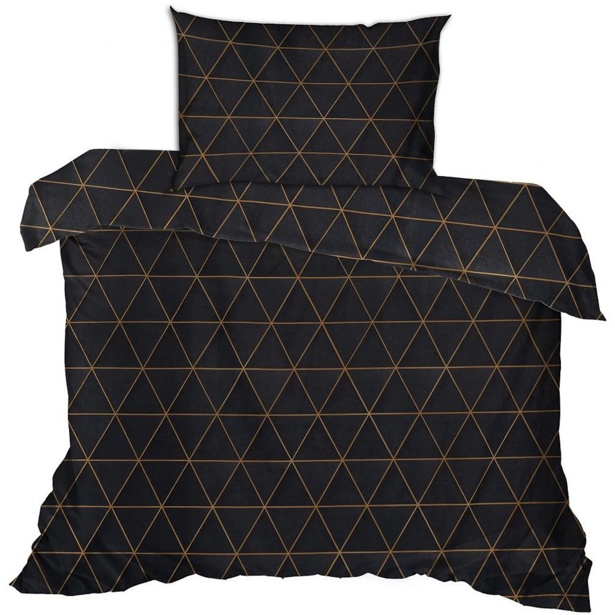 GENERIQUE Parure de lit - 1 housse de couette 140 x 200cm + 1 taies d'oreiller 60 x 60 cm - 100% coton renforcé - Imprimé graphique Noir