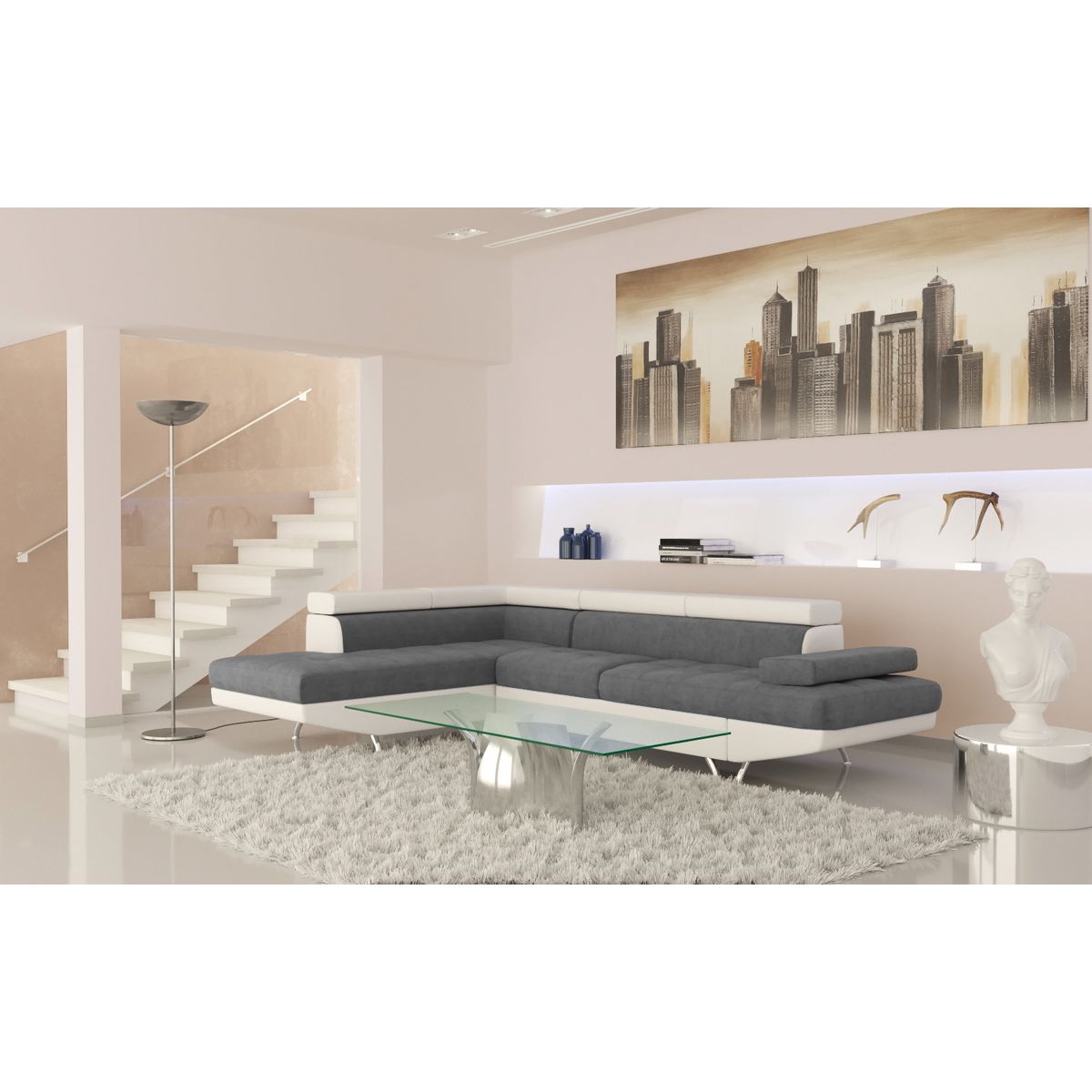 Canapé angle gauche convertible 4 à 5 places bimatière microfibre/simili CHICAGO