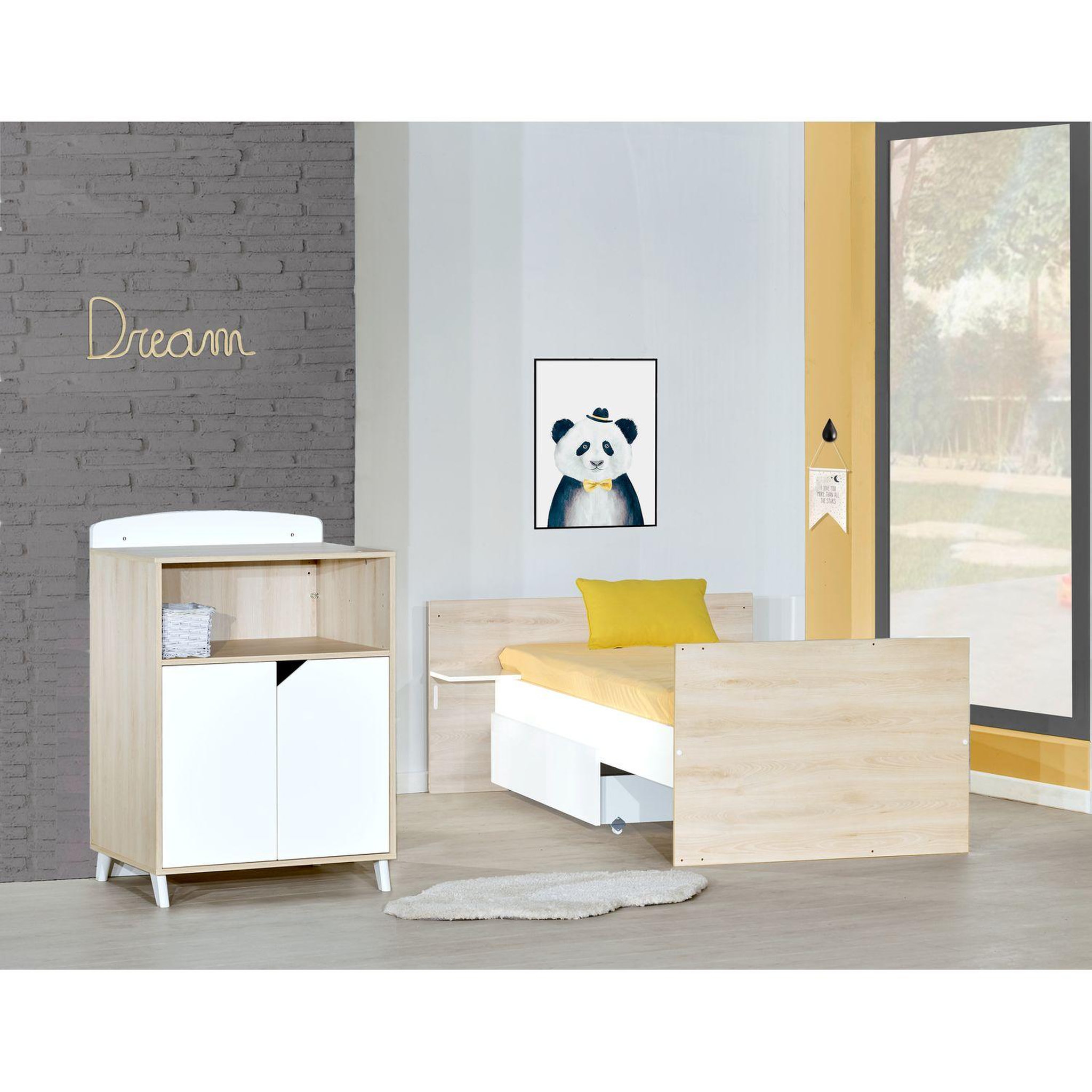 Voir la diapositive 5 : BABY PRICE  Lit bébé combiné 120x60 évolutif en 90x190cm SCANDI,  coloris naturel  