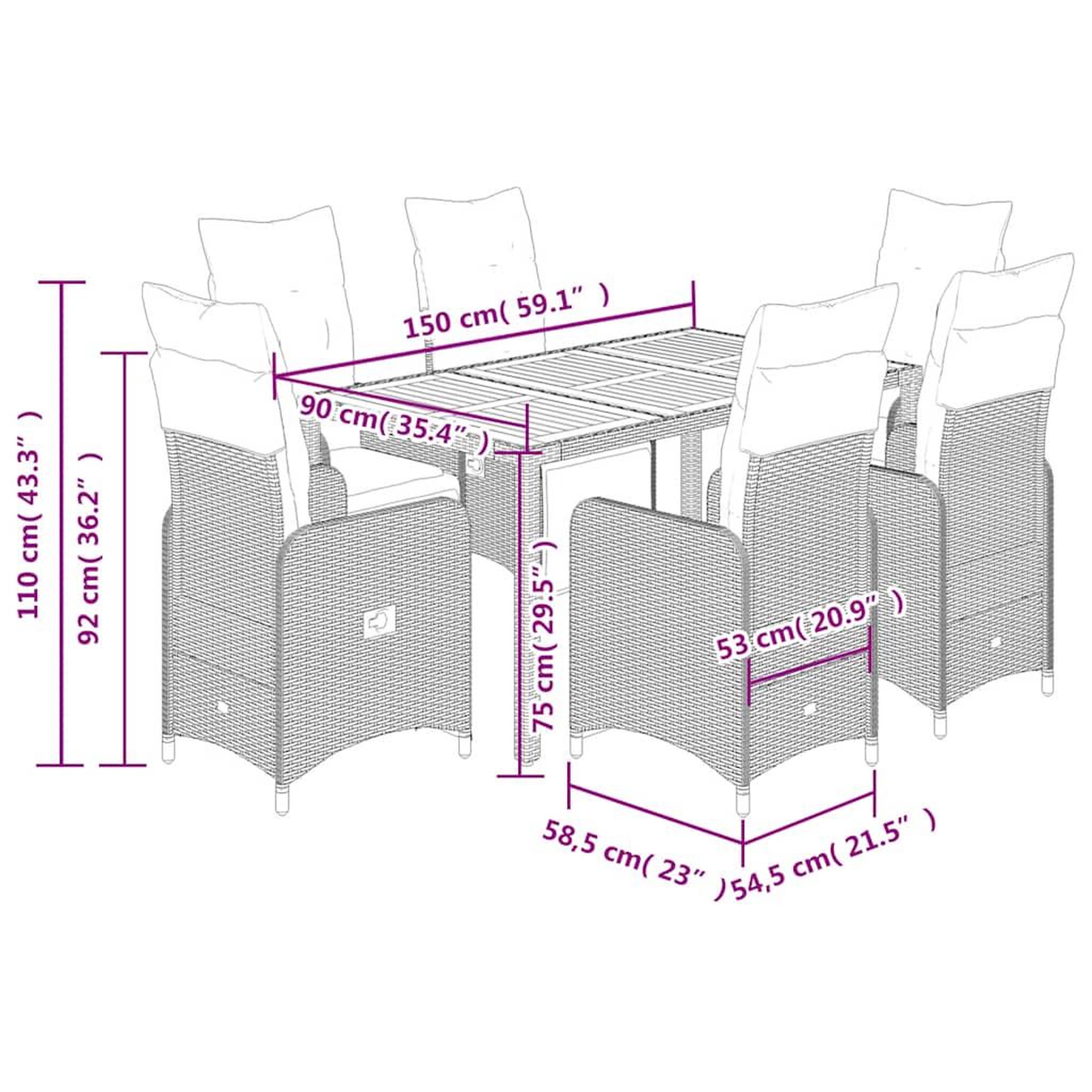 Voir la diapositive 6 : VIDAXL Ensemble de bistro de jardin 7 pcs coussins gris poly rotin