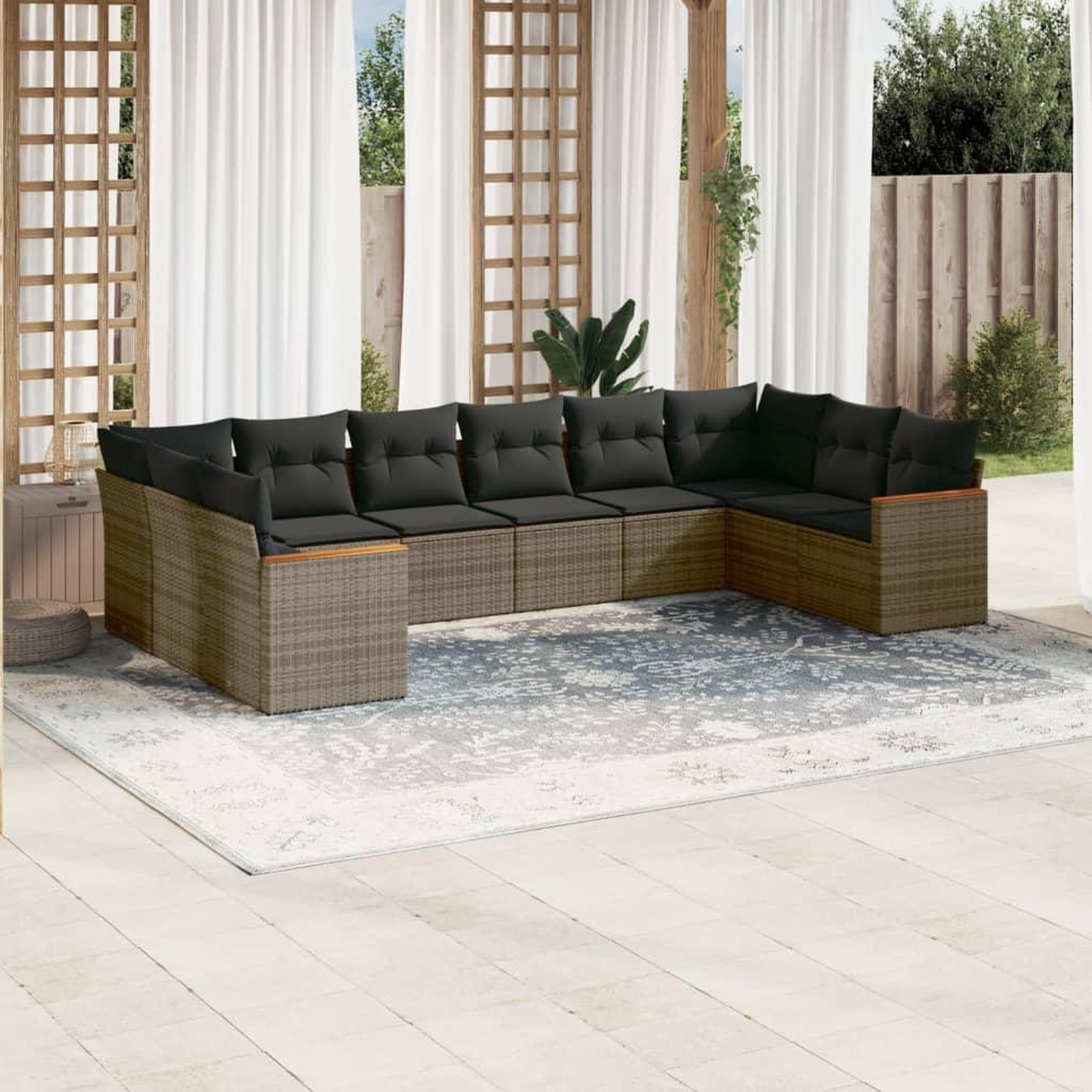 VIDAXL Salon de jardin avec coussins 10 pcs gris resine tressee