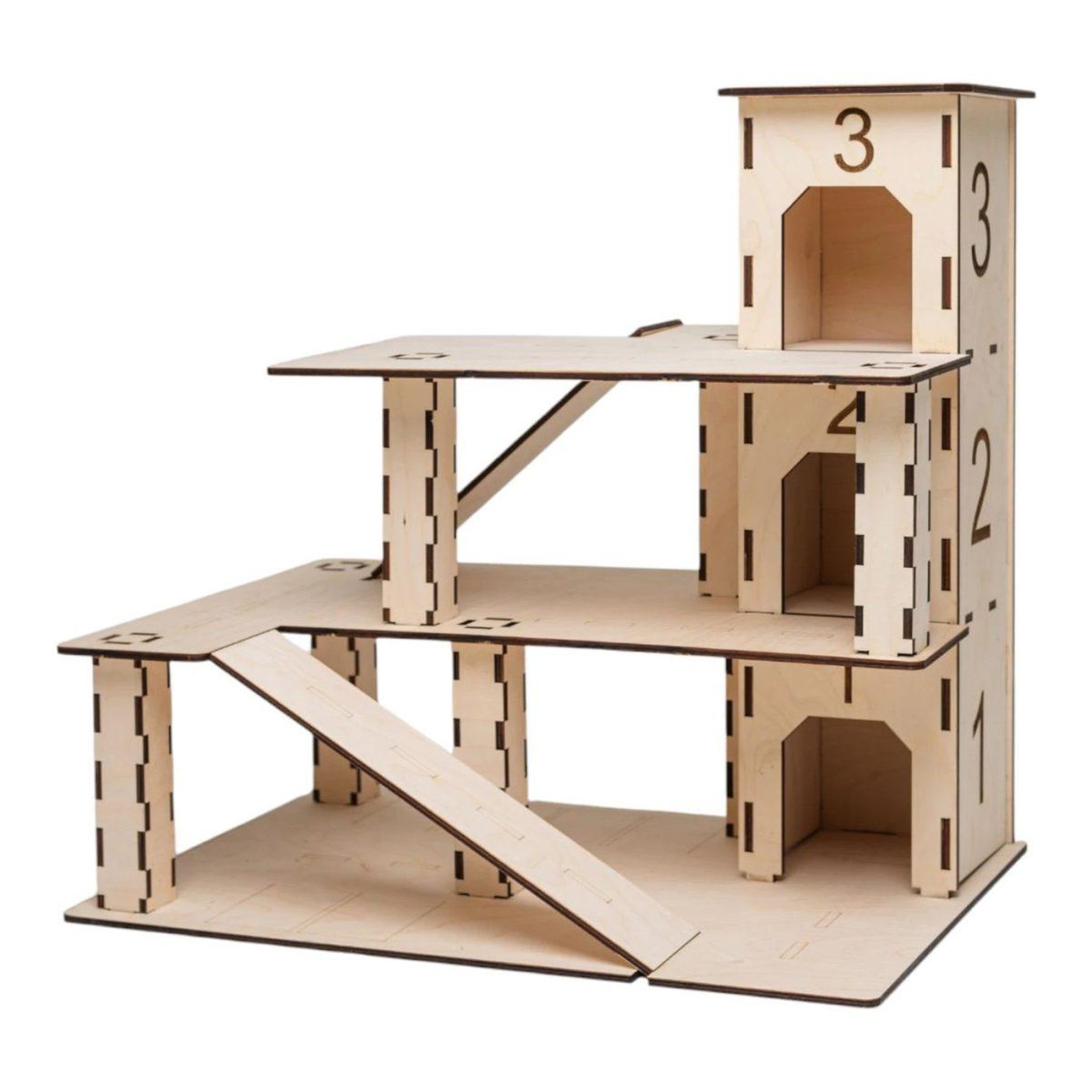 MONIO FOR KIDS Garage en bois 3 niveaux en contreplaqué de bouleau