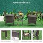 Voir la diapositive 5 : OUTSUNNY Outsunny Ensemble salon de jardin 2 places : 2 fauteuils et table basse plateau verre trempé résine tressée imitation rotin chocolat foncé coussins blanc
