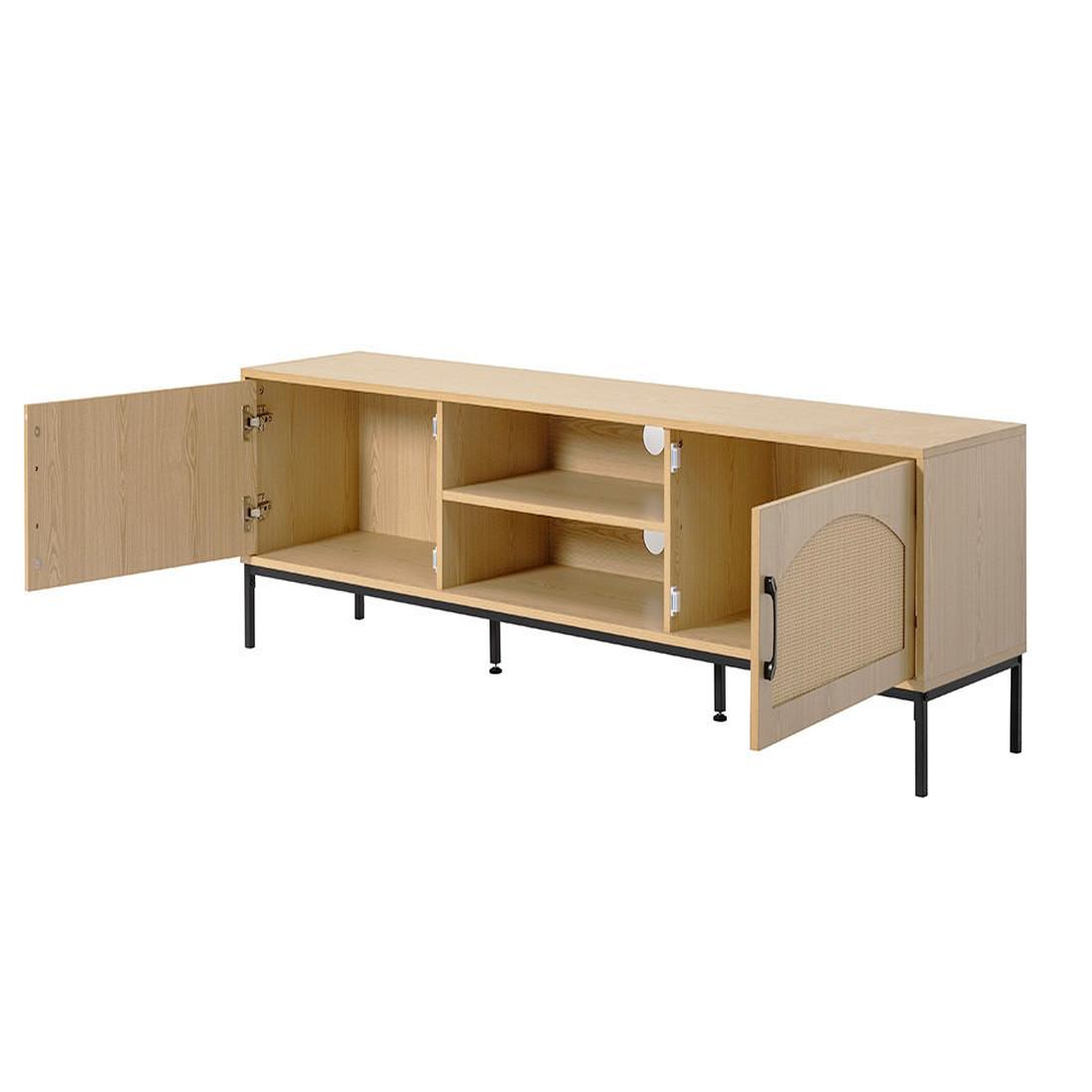 Voir la diapositive 5 : BEST MOBILIER Nagato - meuble tv - cannage et effet bois - 2 portes et 2 niches -180 cm