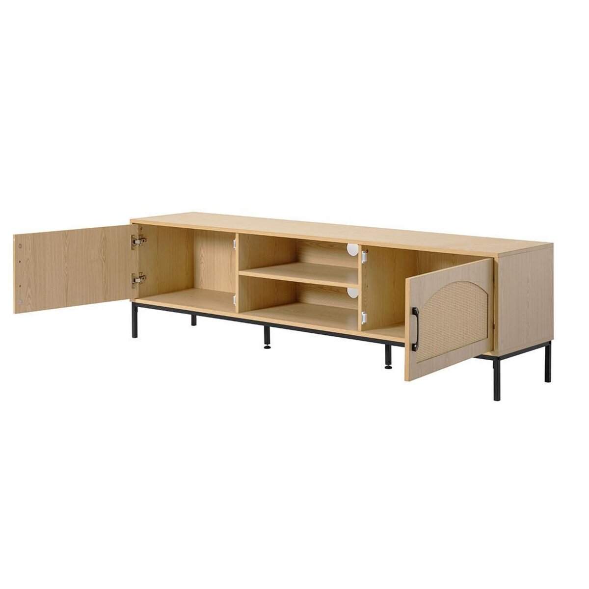 BEST MOBILIER Nagato - meuble tv - cannage et effet bois - 2 portes et 2 niches -180 cm
