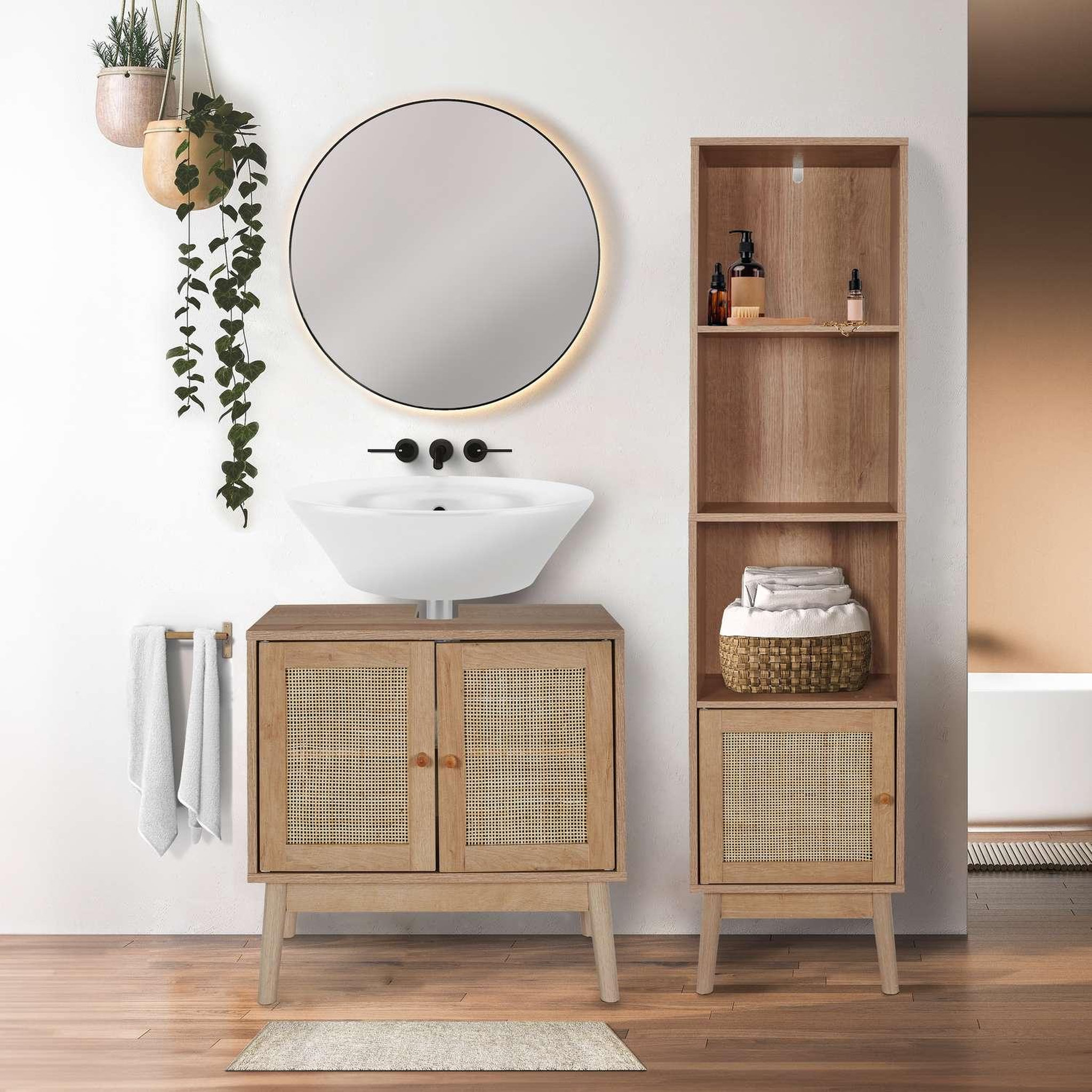 Voir la diapositive 2 : The Home Deco Factory Meuble sous vasque 2 portes bali en cannage - marron