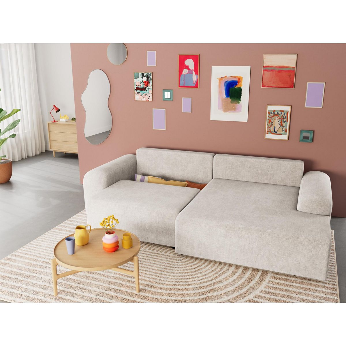 BEST MOBILIER Rebecca - canapé d'angle droit 4 places convertible avec coffre en velours texturé