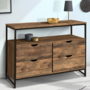 Voir la diapositive 2 : ID MARKET Commode 4 tiroirs HAWKINS 110 cm bois foncé design industriel avec étagère