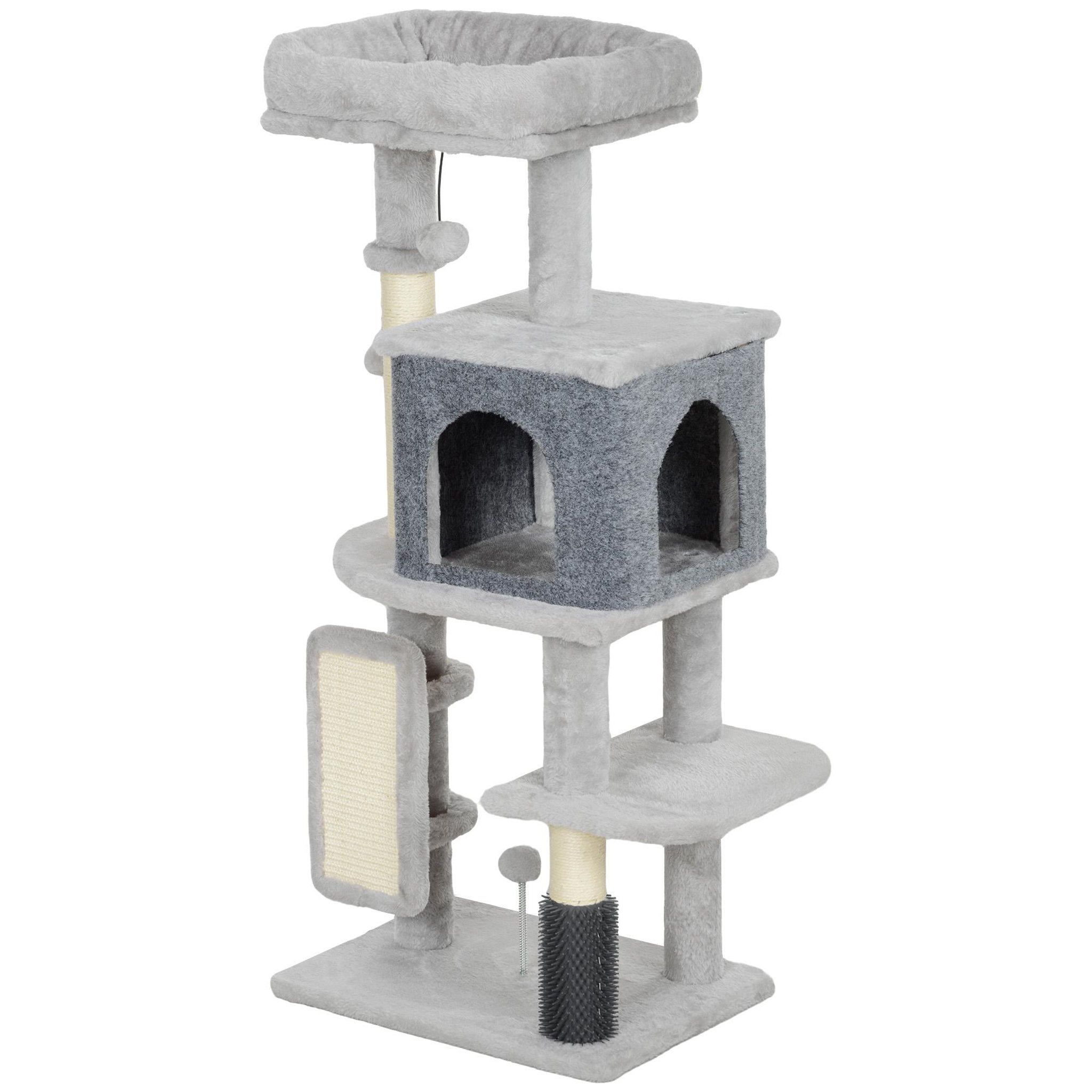 PAWHUT Arbre à chat h.104 cm - griffoir, grattoir, bande massante, jeux boules, niche, plateforme observation - gris