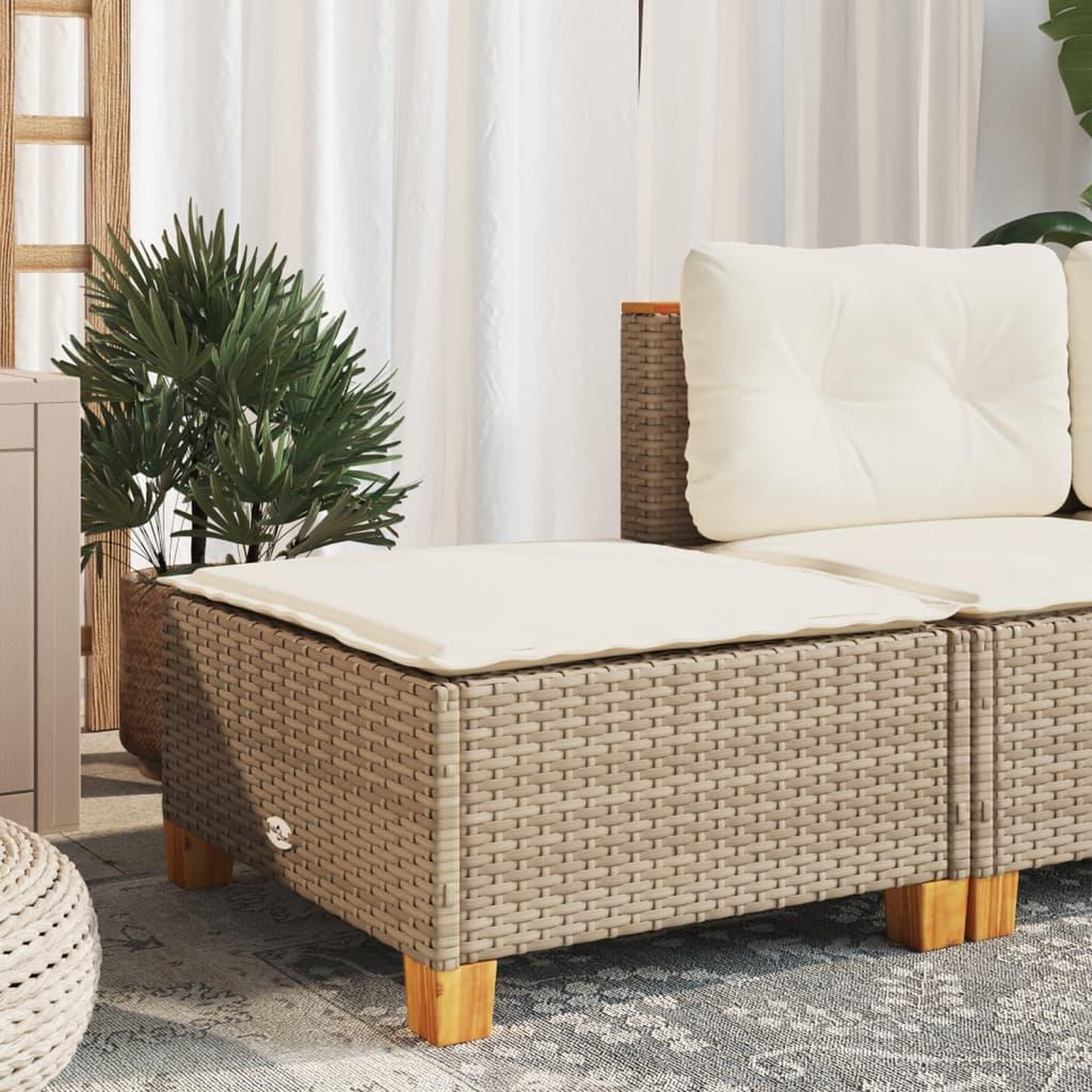 Voir la diapositive 3 : VIDAXL Tabouret de jardin et coussin beige 63,5x56x32cm resine tressee