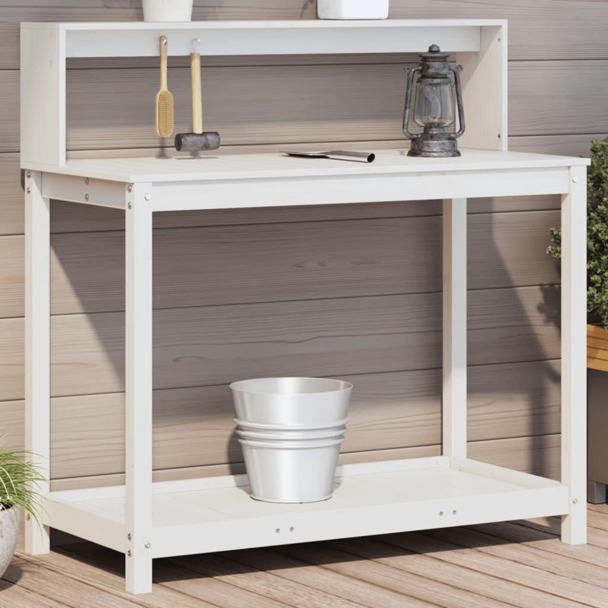 VIDAXL Table de rempotage avec etageres blanc bois massif de pin
