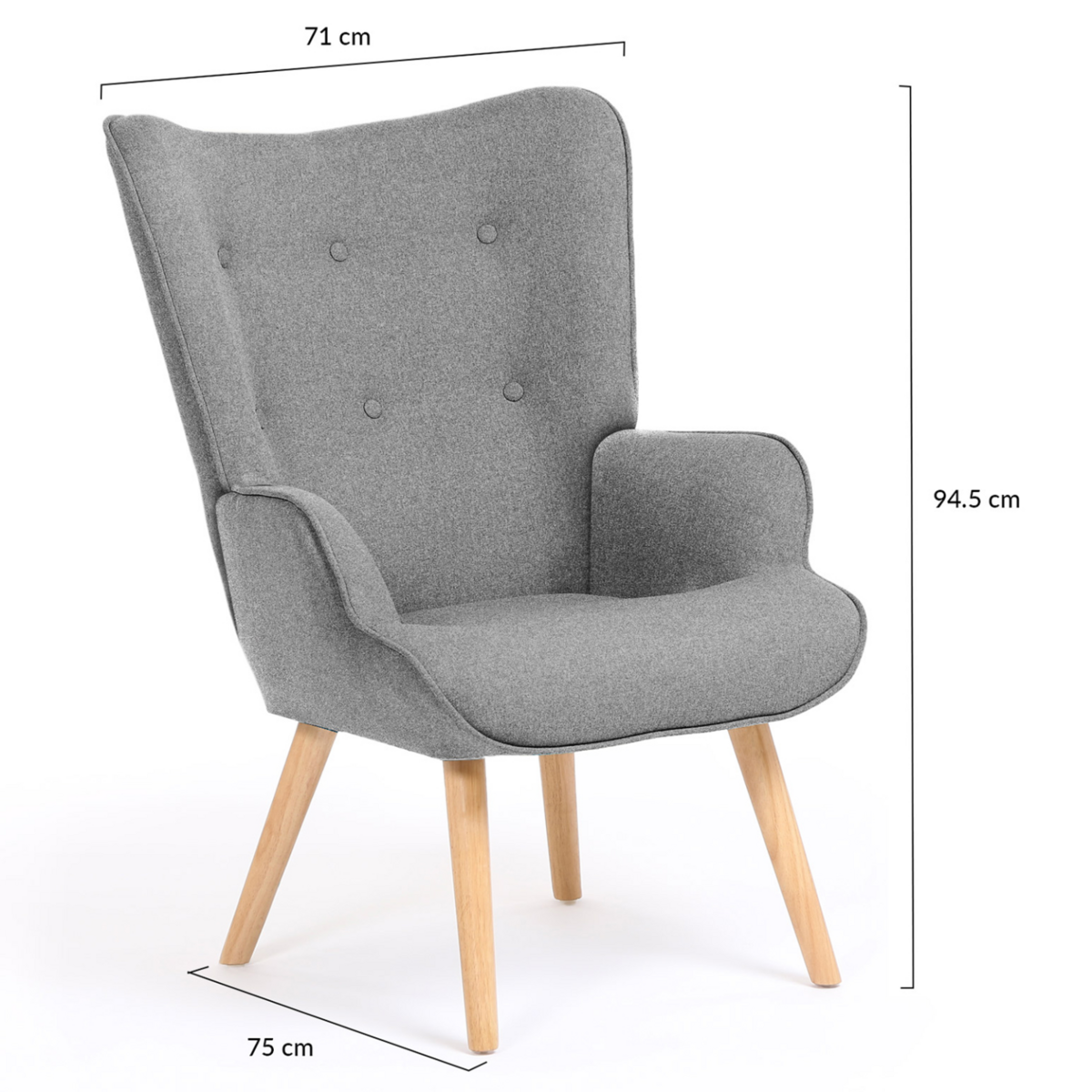 ID MARKET Fauteuil scandinave IVAR en tissu gris clair