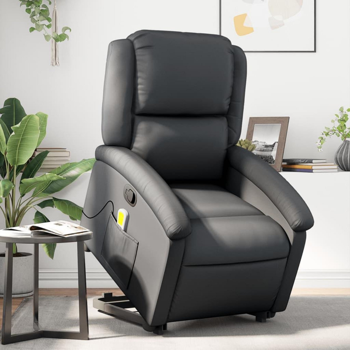 VIDAXL Fauteuil inclinable de massage noir cuir veritable