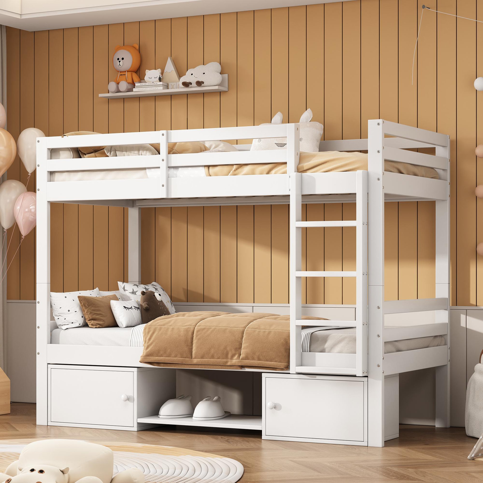 Voir la diapositive 4 : MERAX Lit superposé 90x200cm bois et mdf coloris blanc