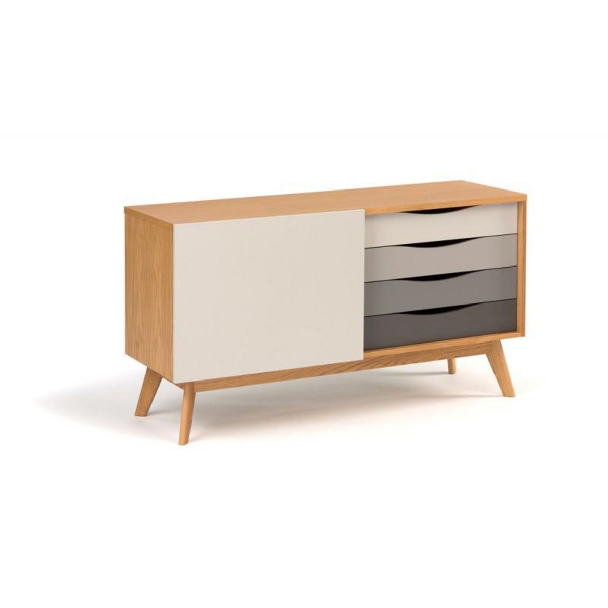 Paris Prix Buffet 4 tiroirs & 1 porte  Avon  128cm Chêne & Gris