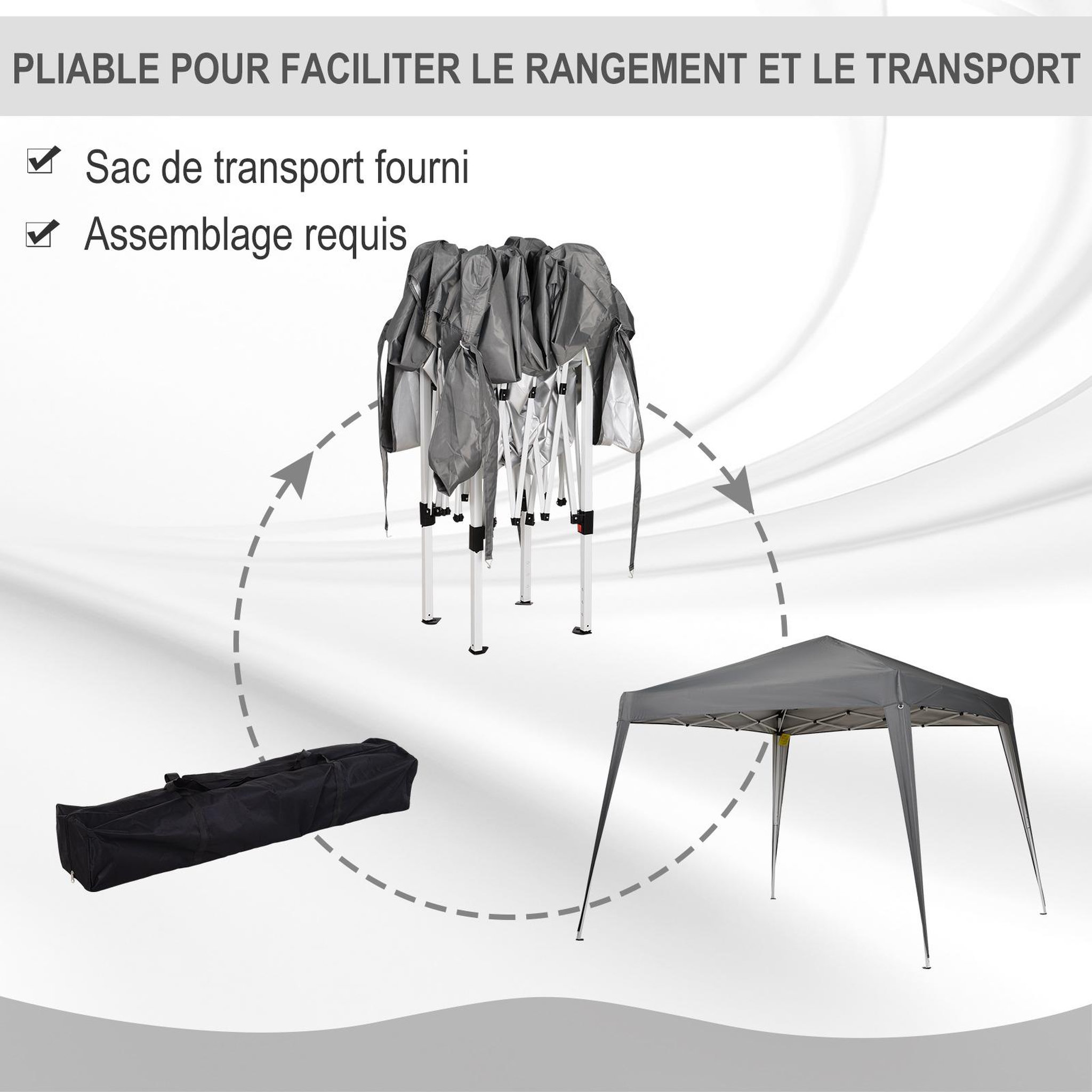Voir la diapositive 5 : OUTSUNNY Tonnelle barnum de jardin pop-up pliant 2,4L x 2,4l x 2,5H m acier polyester imperméabilisé anti UV avec sac de transport gris