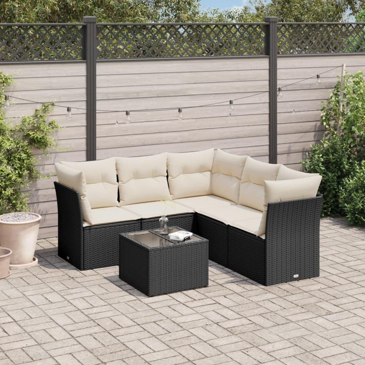 VIDAXL Salon de jardin 6 pcs avec coussins noir resine tressee