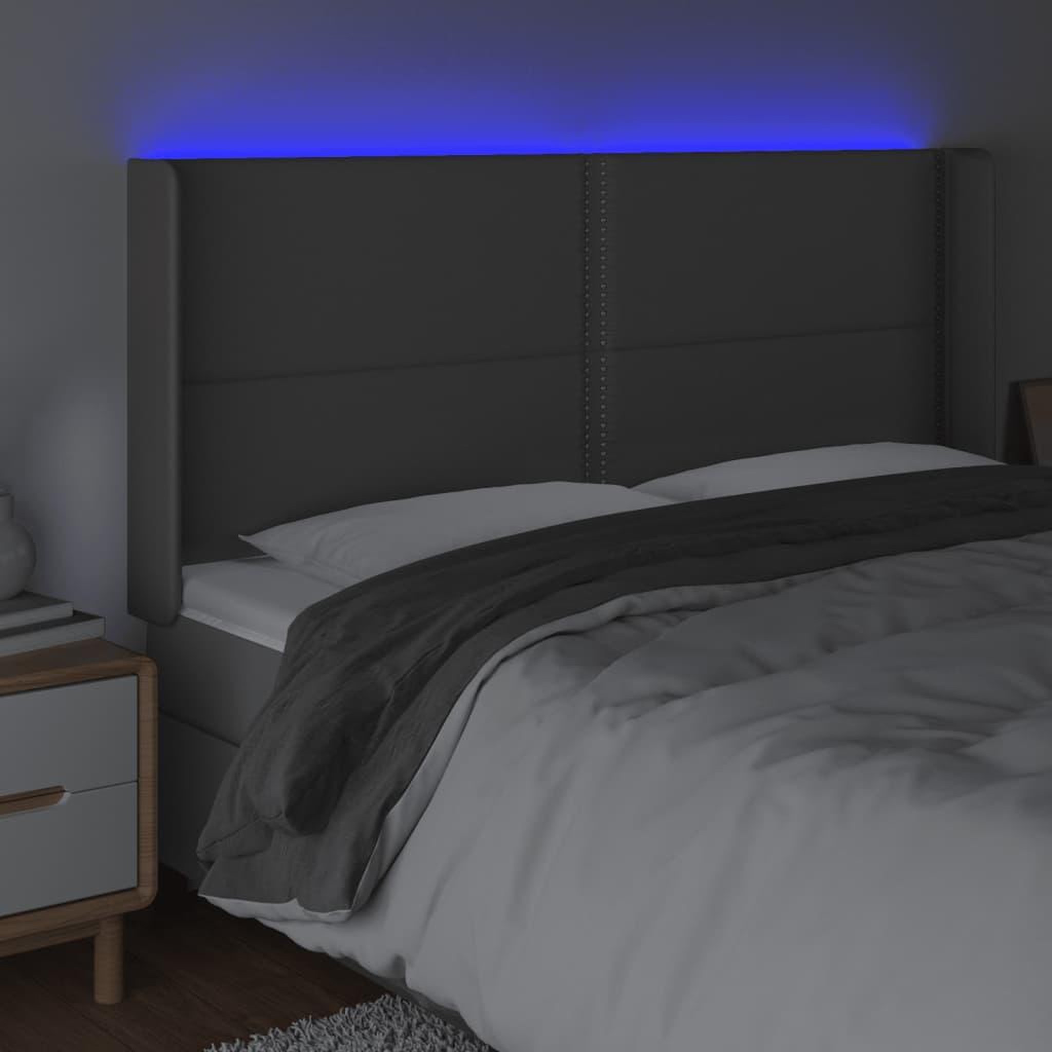 Voir la diapositive 4 : VIDAXL Tete de lit a LED Gris 163x16x118/128 cm Similicuir