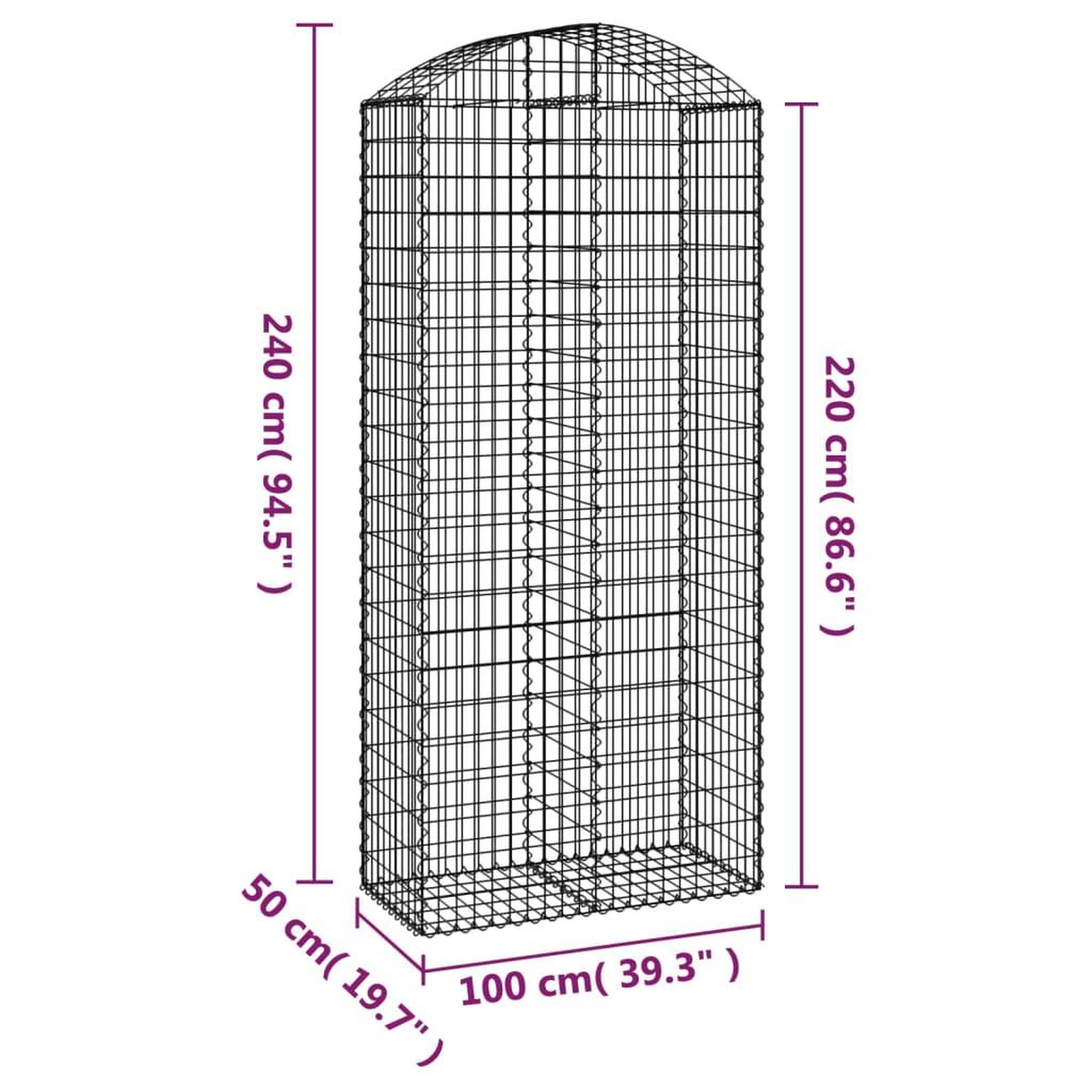 Voir la diapositive 5 : VIDAXL Panier de gabions arque 100x50x220/240 cm Fer galvanise