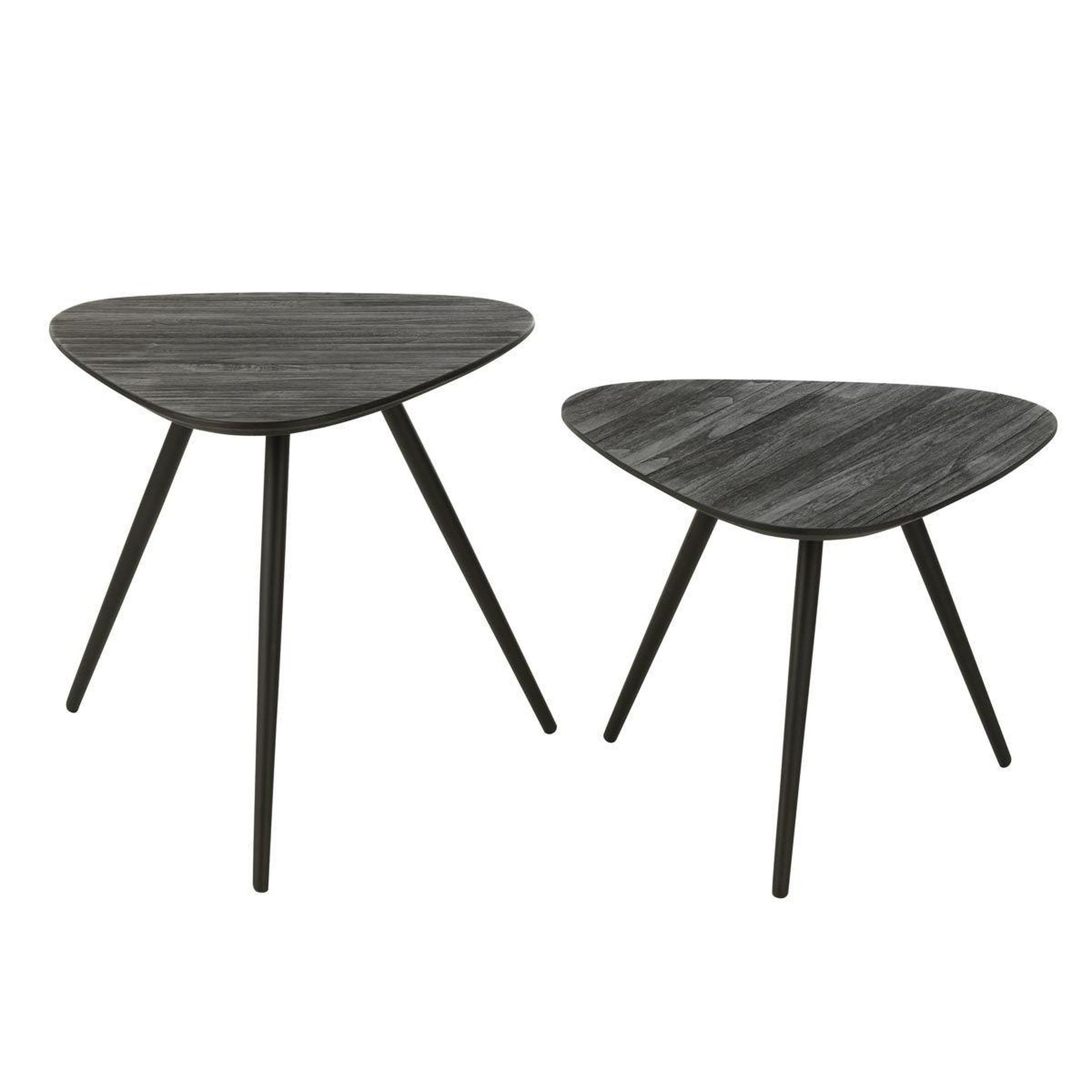 Voir la diapositive 2 : J-LINE Lot de 2 tables d'appoint triangles  teck  50cm noir