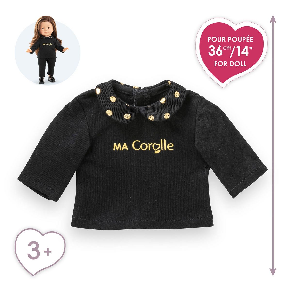 Corolle T-Shirt Noir et Or Manches Longues pour poupée ma Corolle