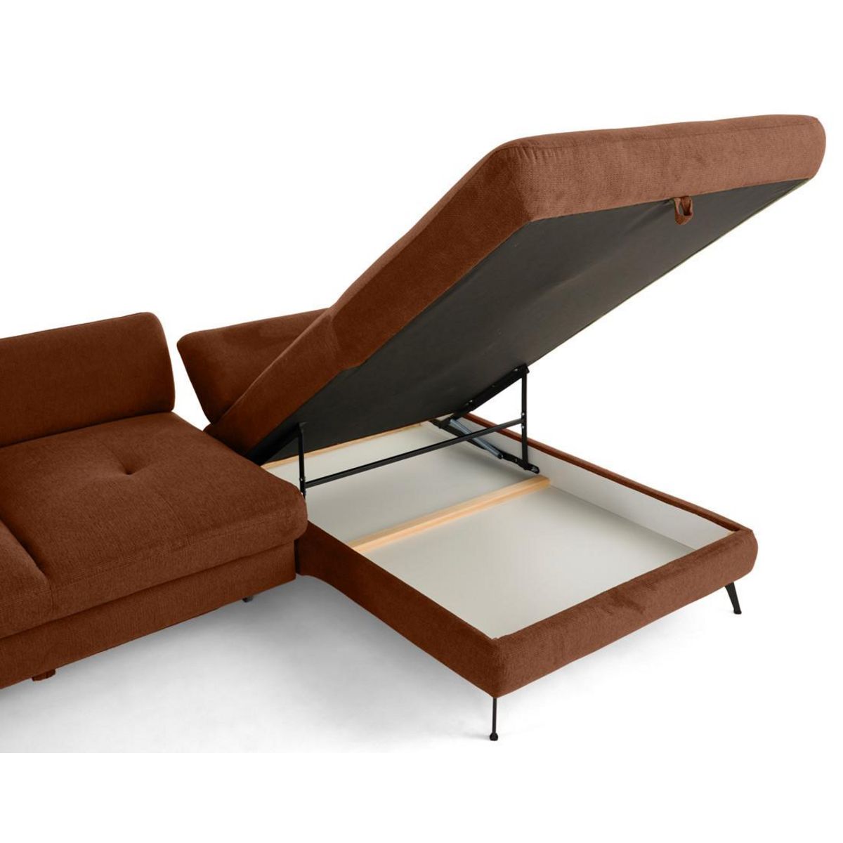 LISA DESIGN Ninon - canapé d'angle droit 4 places convertible avec coffre en tissu texturé