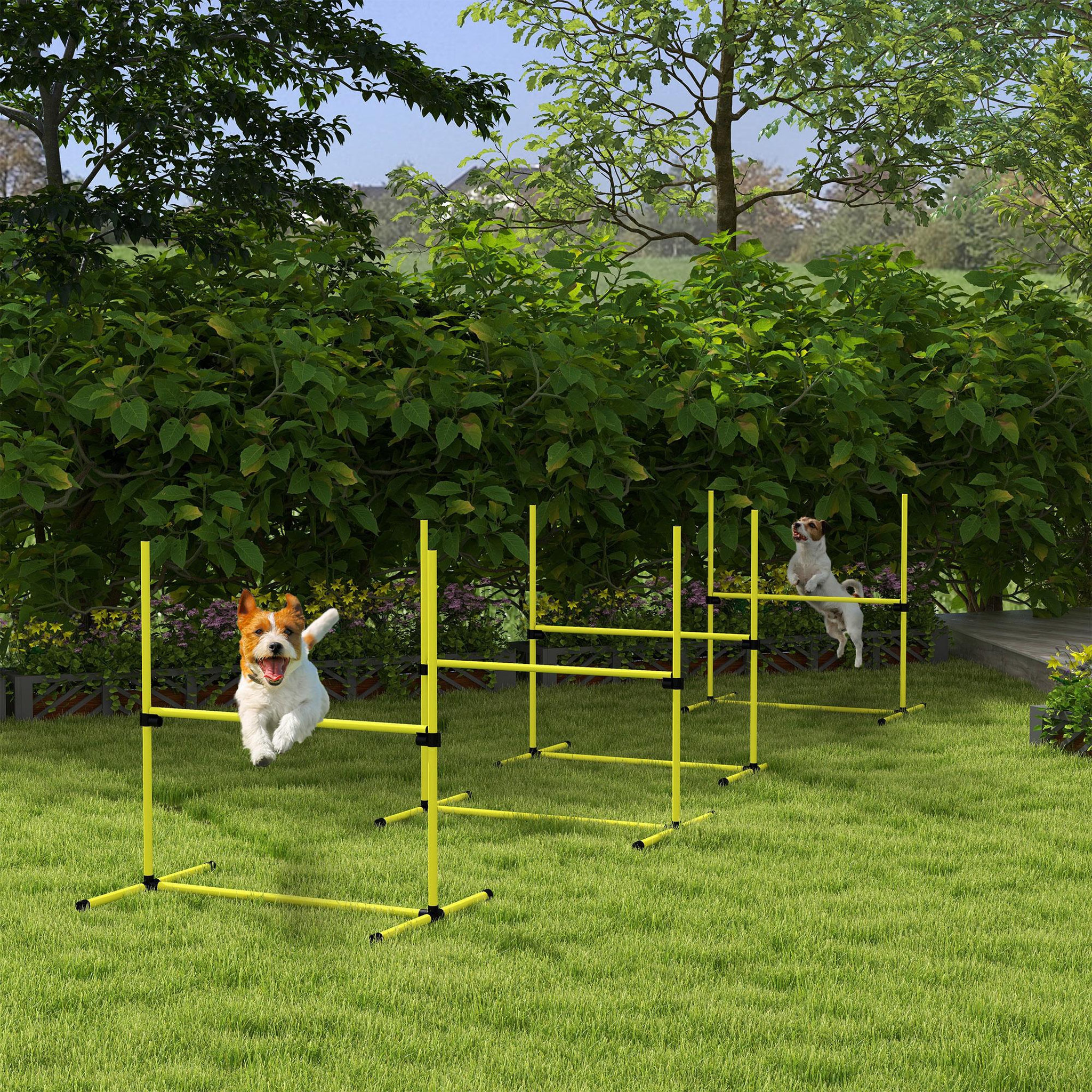 Voir la diapositive 2 : PAWHUT Agility sport pour chiens set de 4 obstacles professionnels avec système de maintien au sol sac transport fourni jaune noir