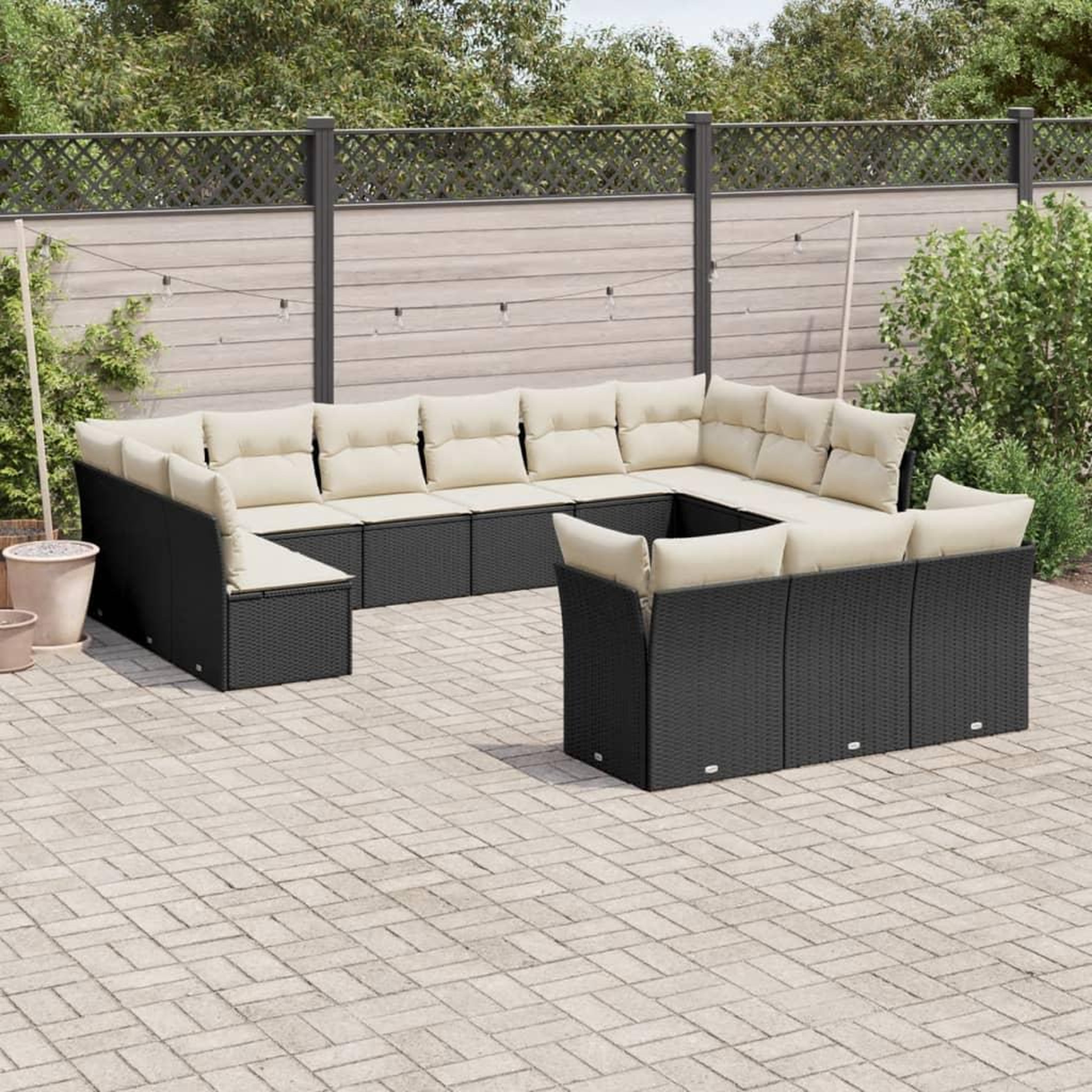 VIDAXL Salon de jardin avec coussins 13 pcs noir resine tressee