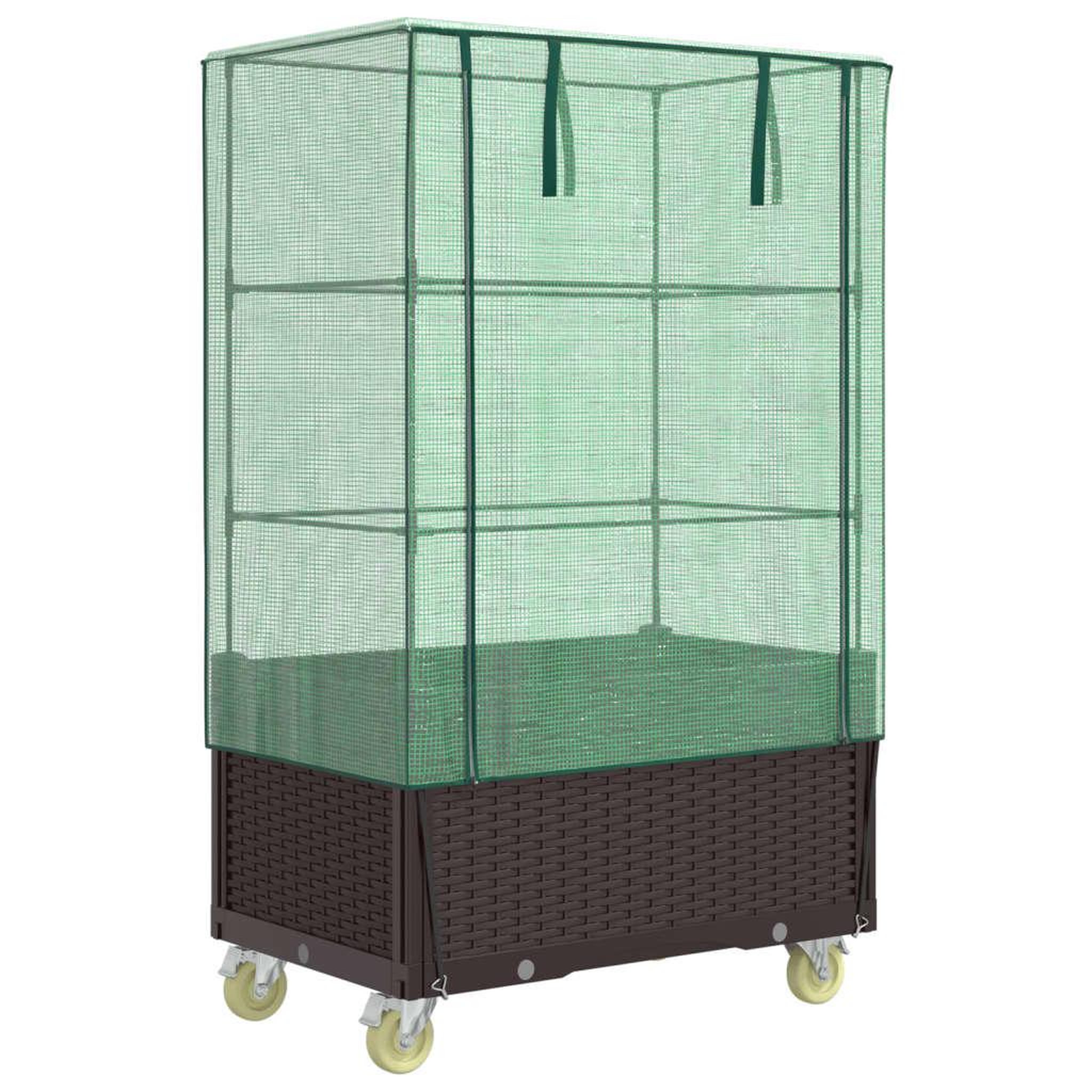 Voir la diapositive 2 : VIDAXL Jardiniere surelevee avec housse et roues aspect rotin