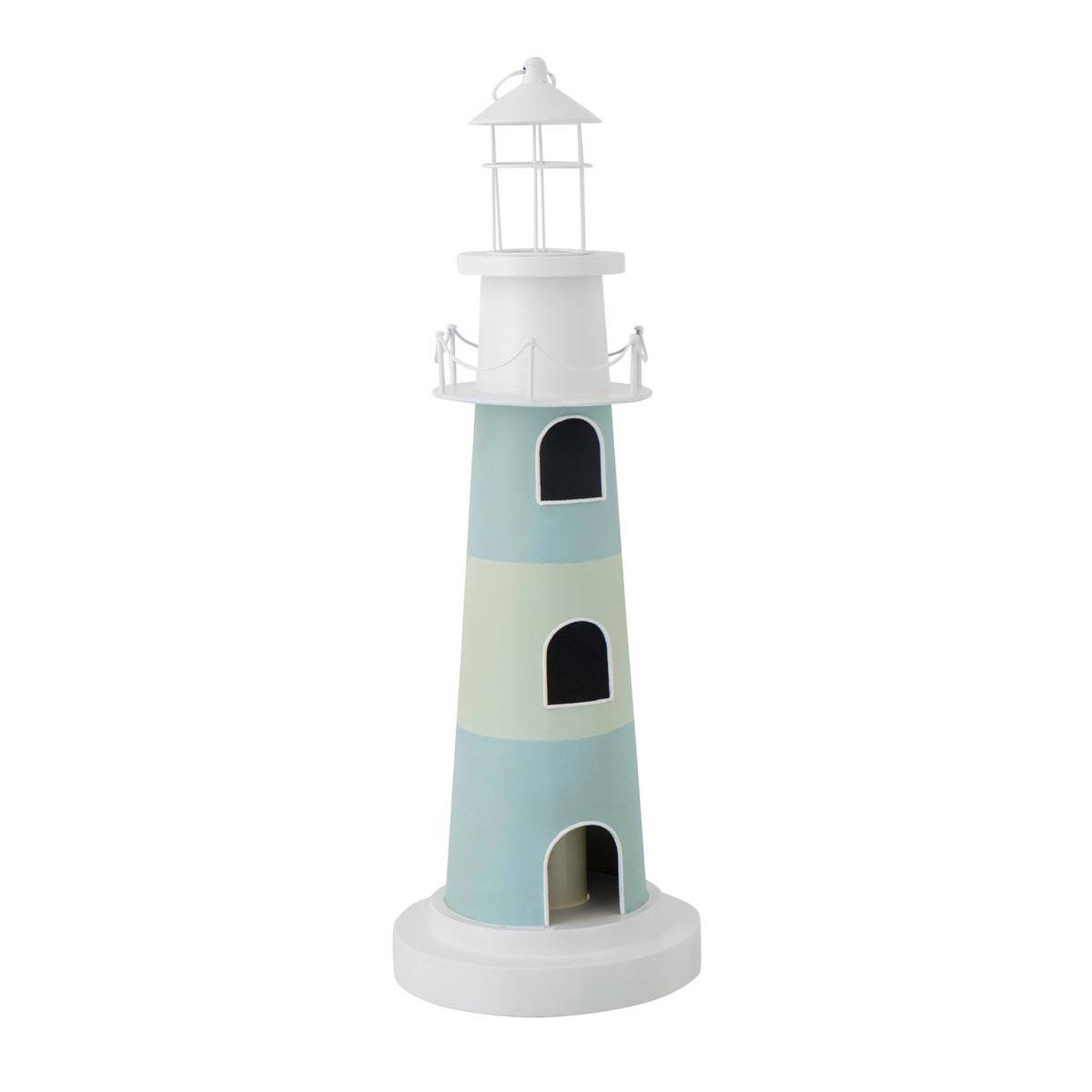 J-LINE Phare déco lumineux  mer  84cm bleu clair & blanc