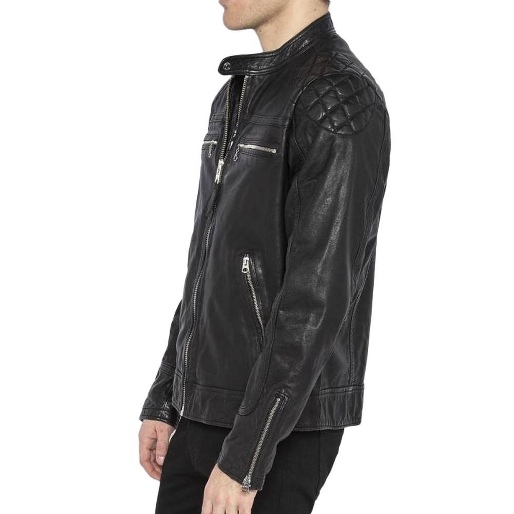 Voir la diapositive 4 : Schott Blouson en Cuir Noir Homme Schott LCSPYDER25