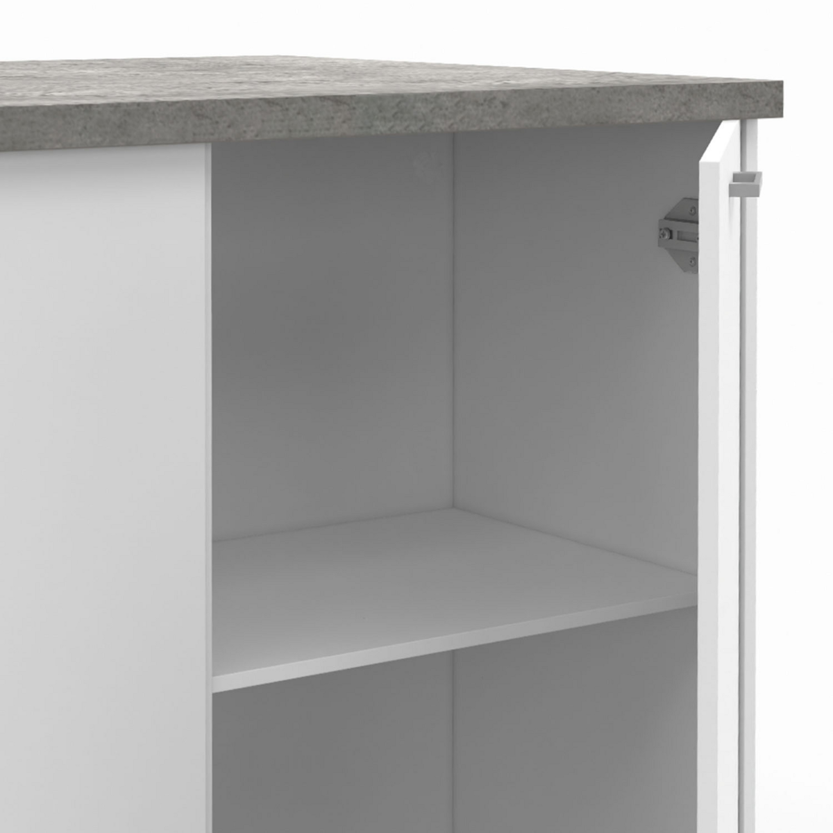 ID MARKET Ilot central TIBO 120 cm bois blanc avec plan de travail façon béton