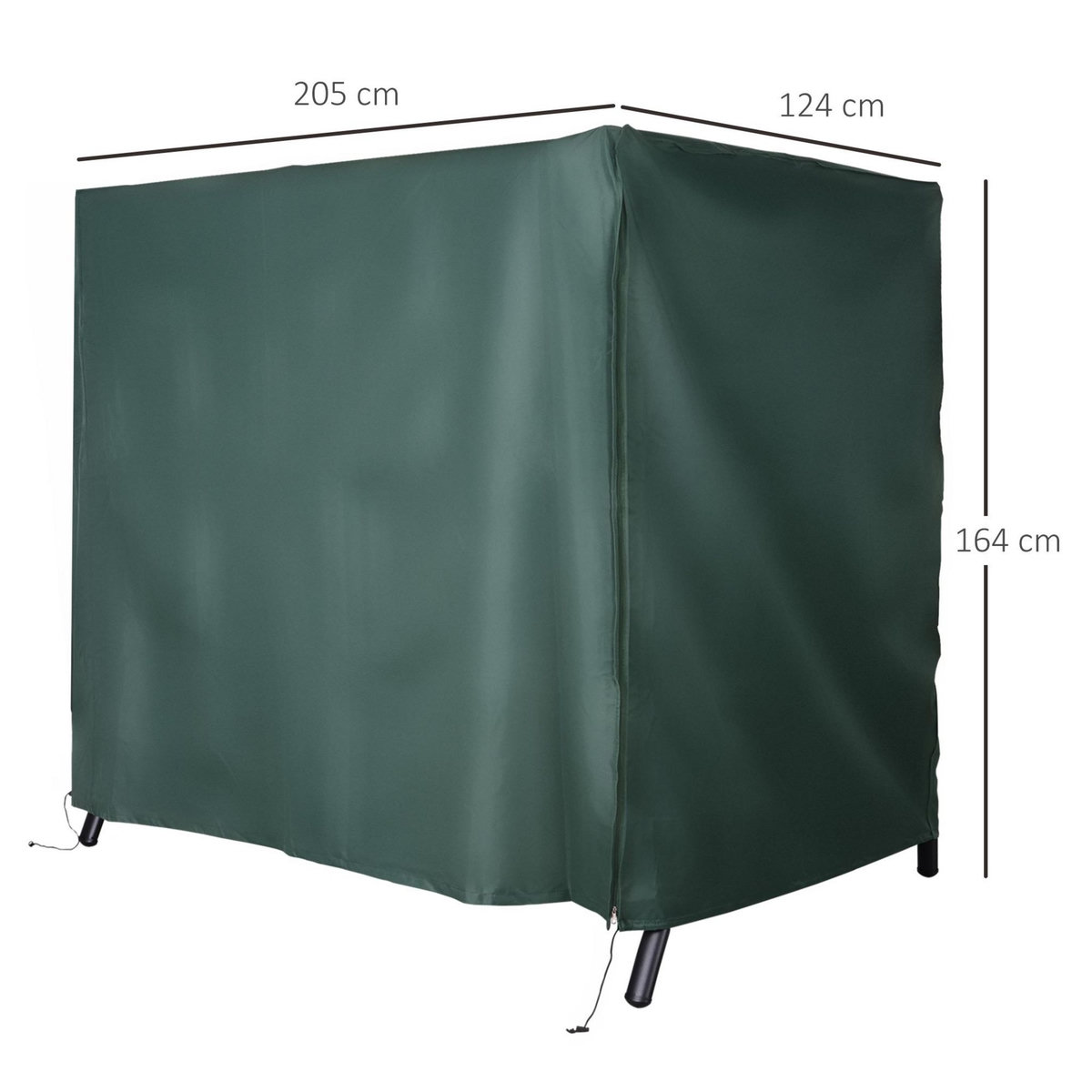 OUTSUNNY Housse de protection balancelle de jardin 3 places bâche étanche dim. 2,05L x 1,24l x 1,64H m polyester PVC haute densité vert